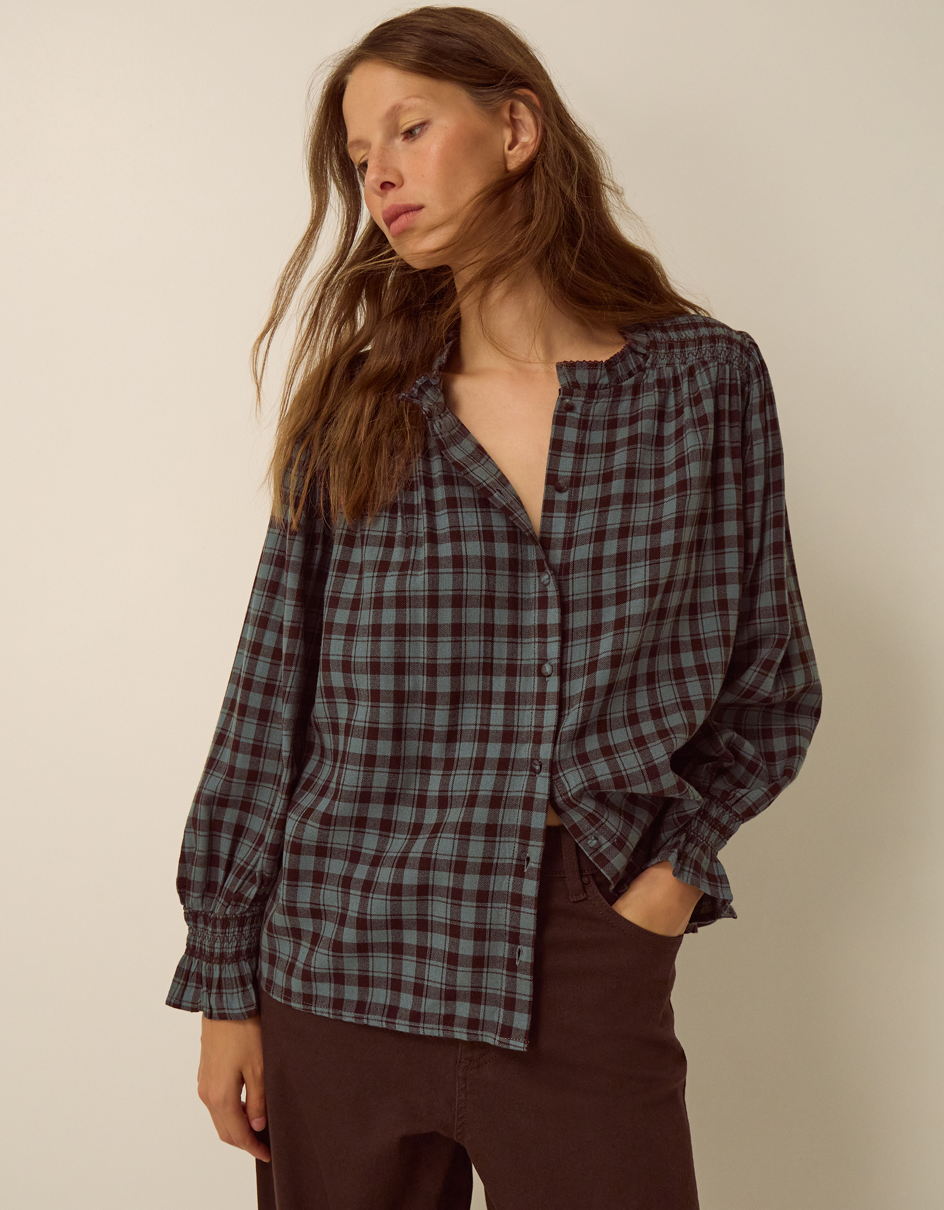 Monsoon Ruby Check Blouse Blue, view 5