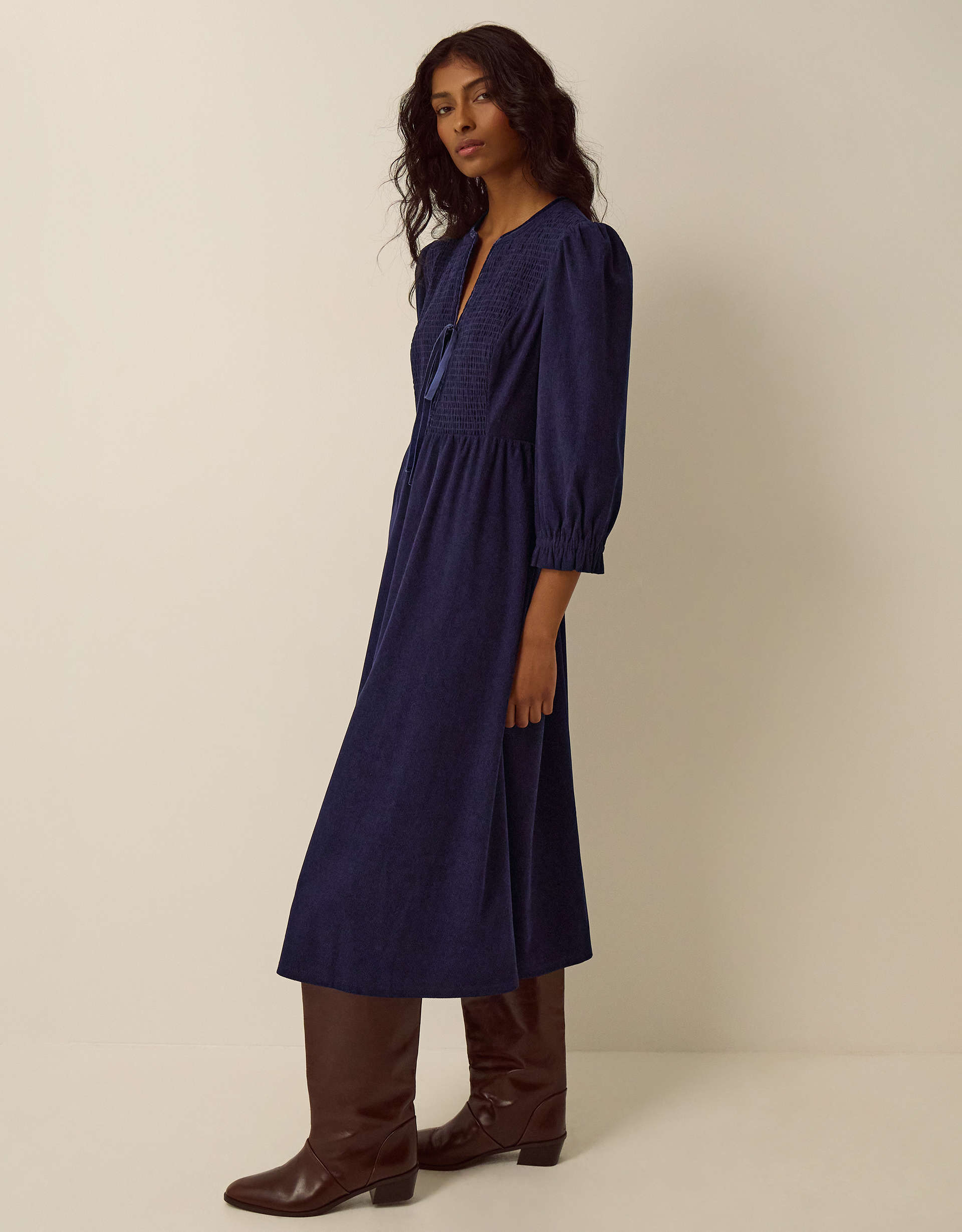 Monsoon Sara Smocked Corduroy Midi Dress, view 4