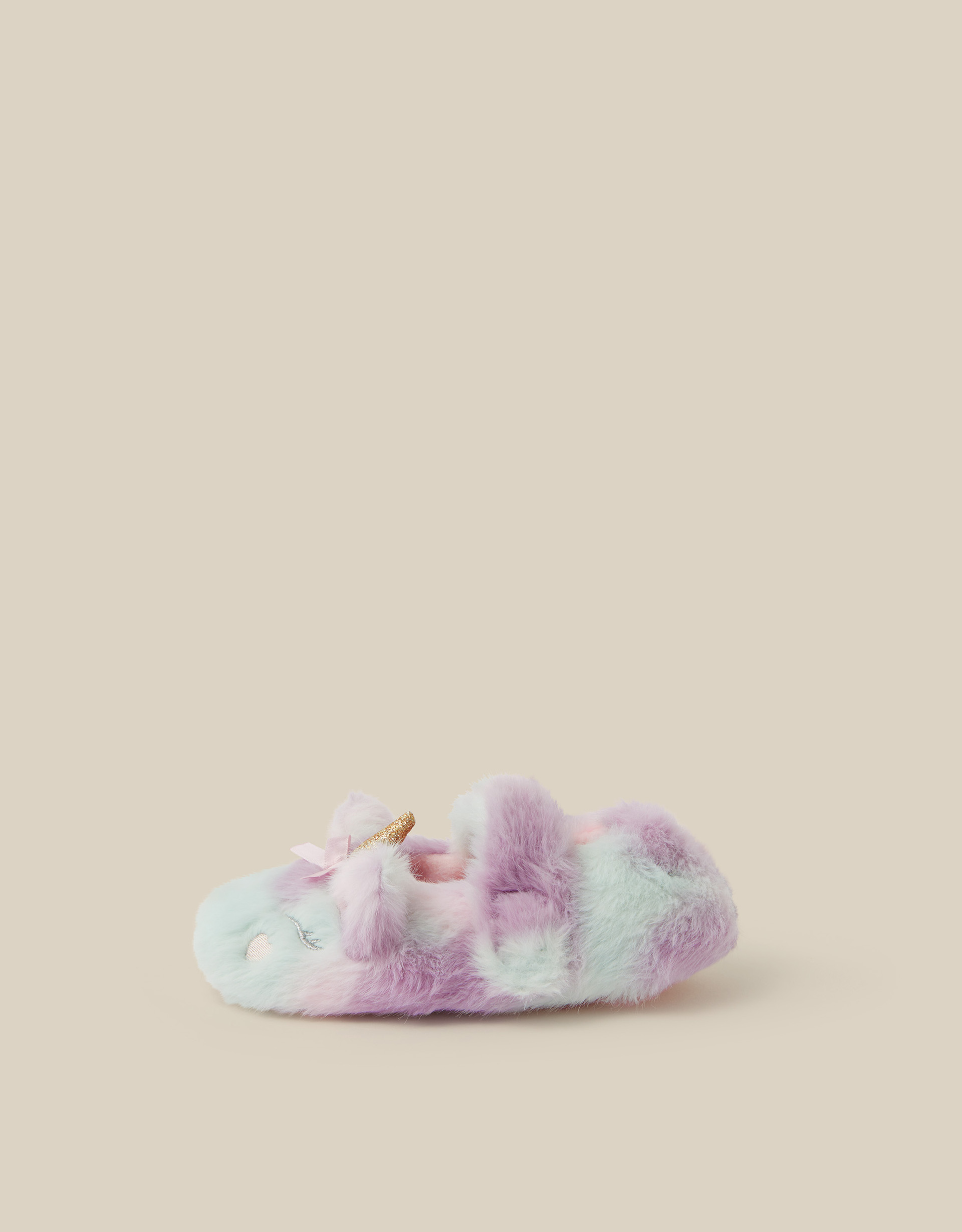 Monsoon Rainbow Unicorn Faux Fur Slippers, view 2
