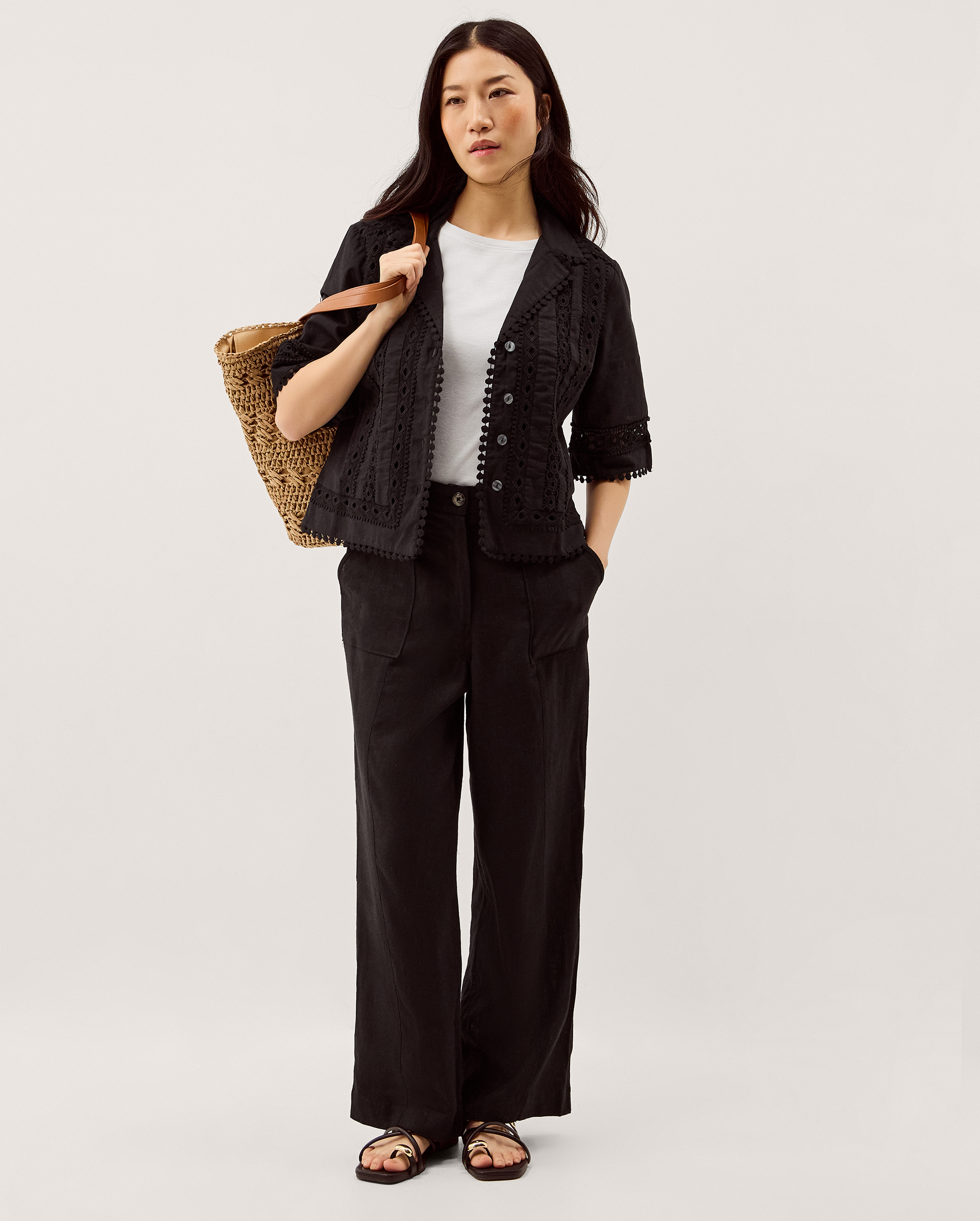 Monsoon Jolie Straight Linen Blend Trousers