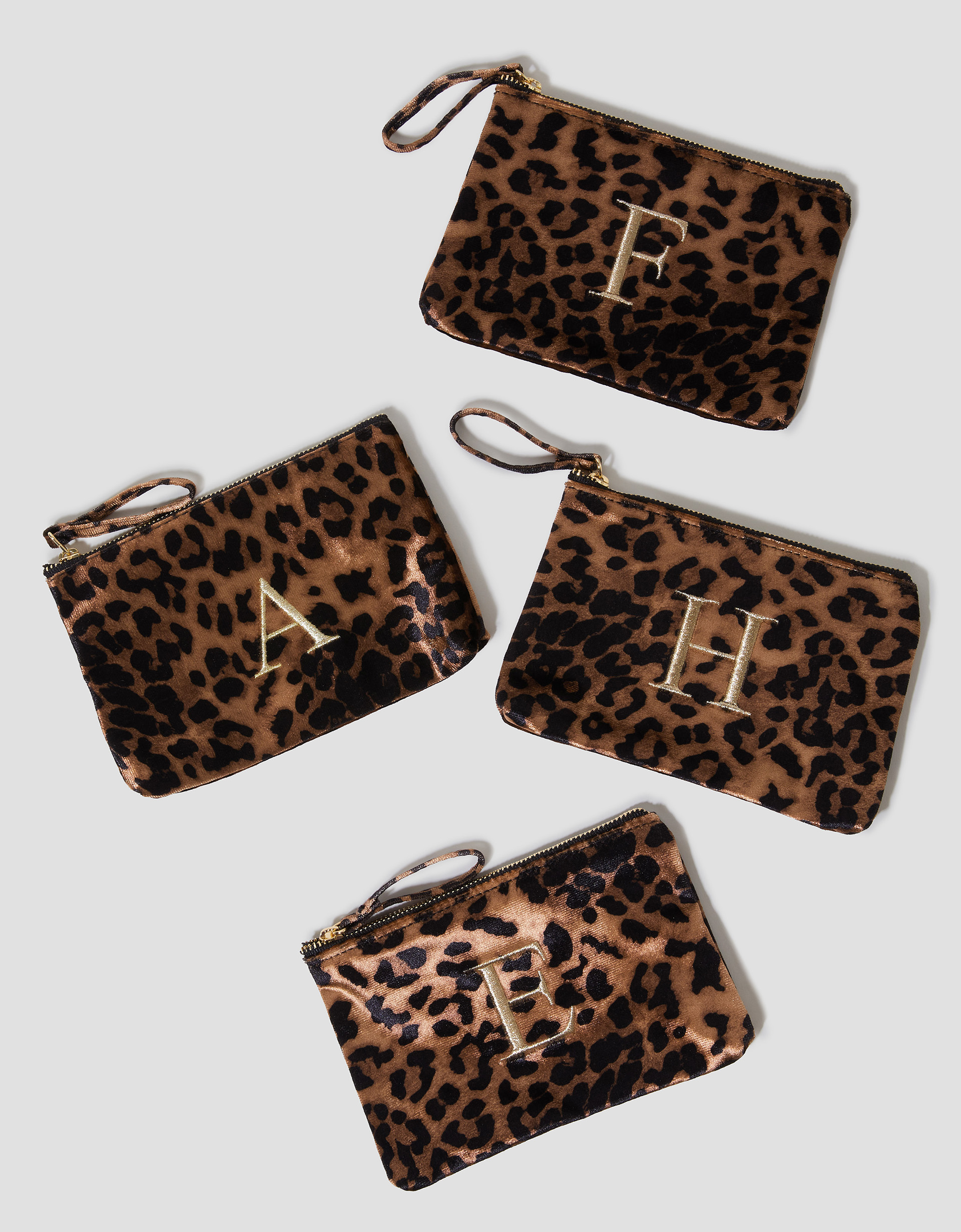 Monsoon Dark Brown Leopard Print Velvet Initial Purse, view 3