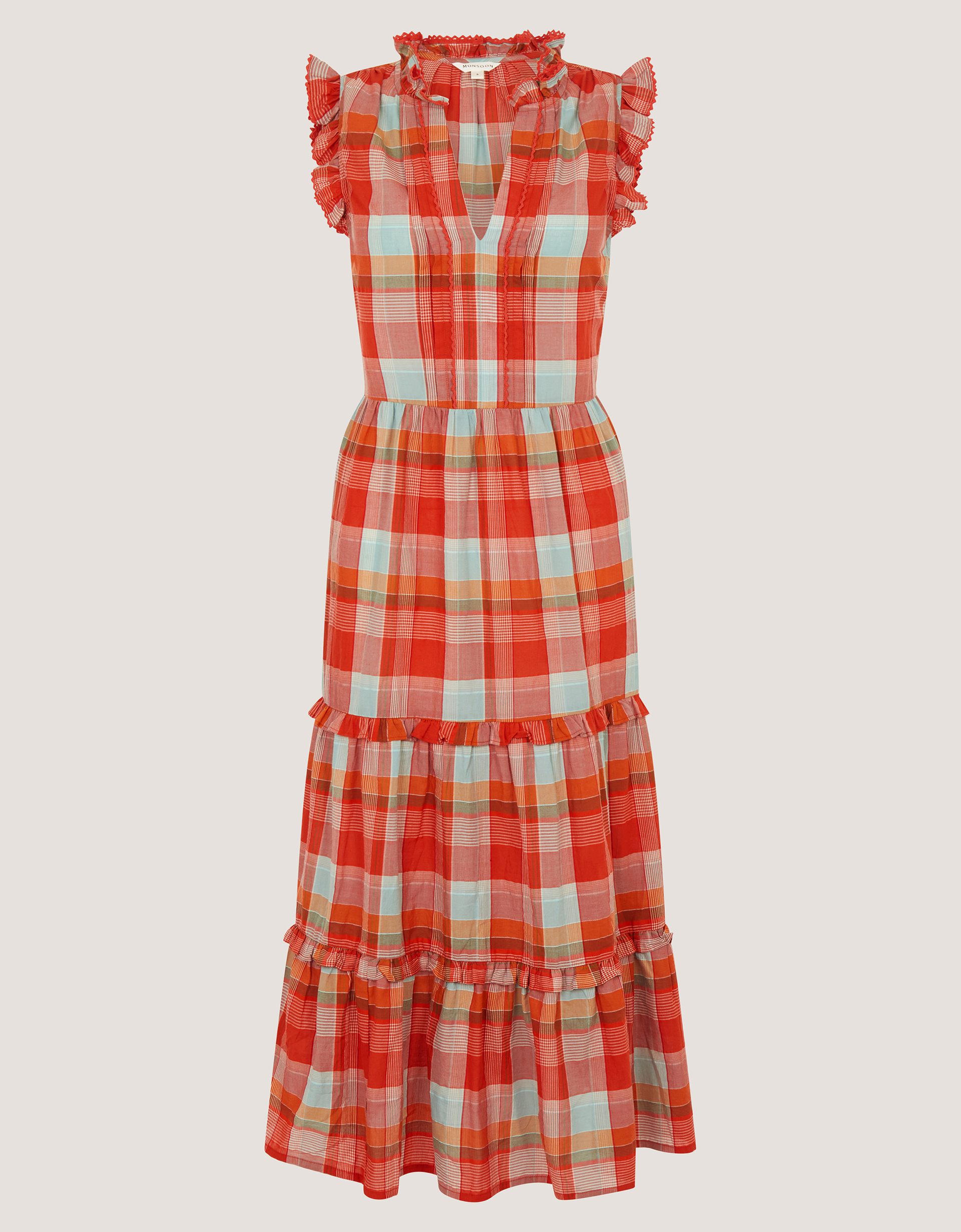 Monsoon Cecily Check Print Tiered Midi Dress, view 5