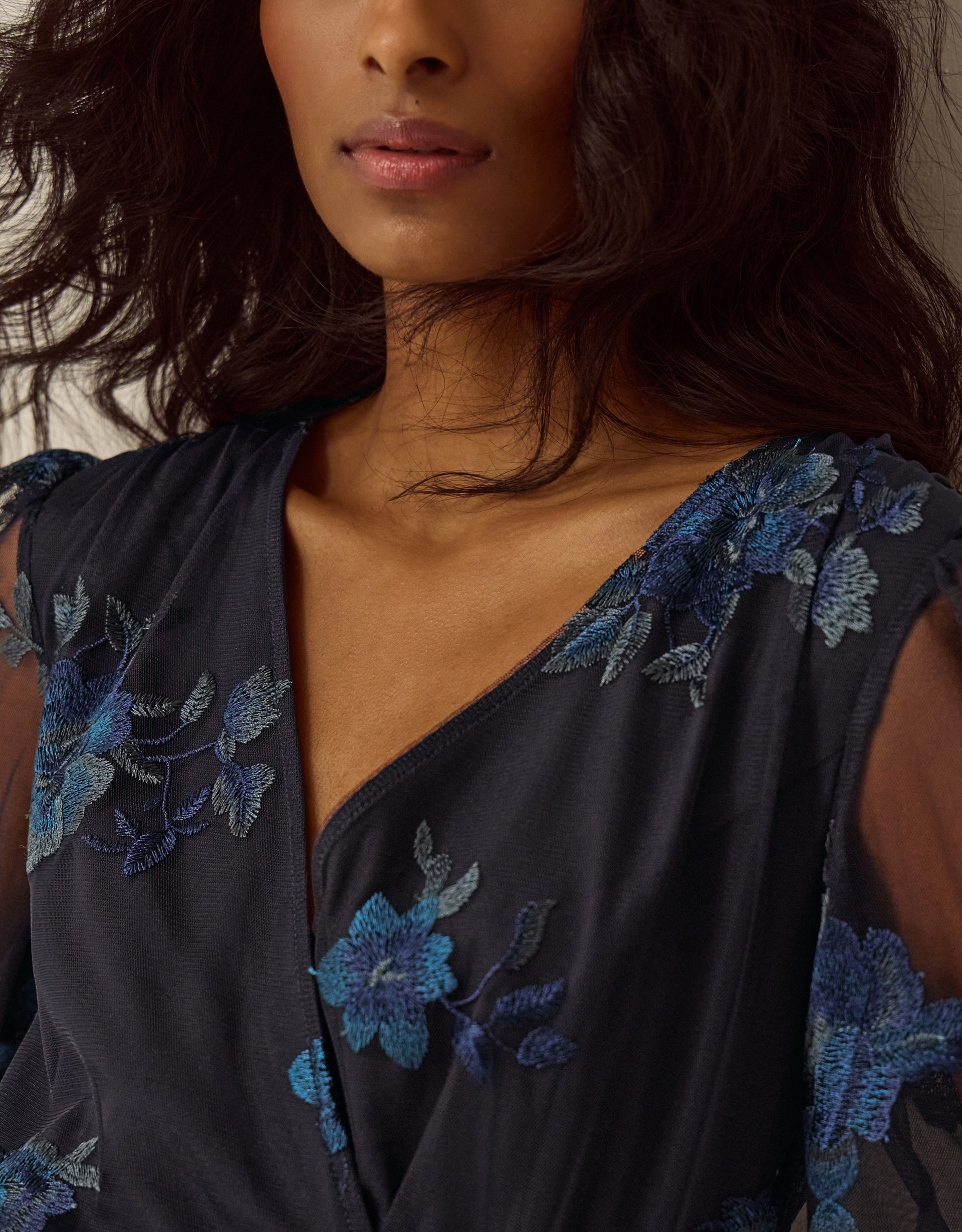 Monsoon Charlotte Floral Embroidered Mesh Midi Dress, view 2