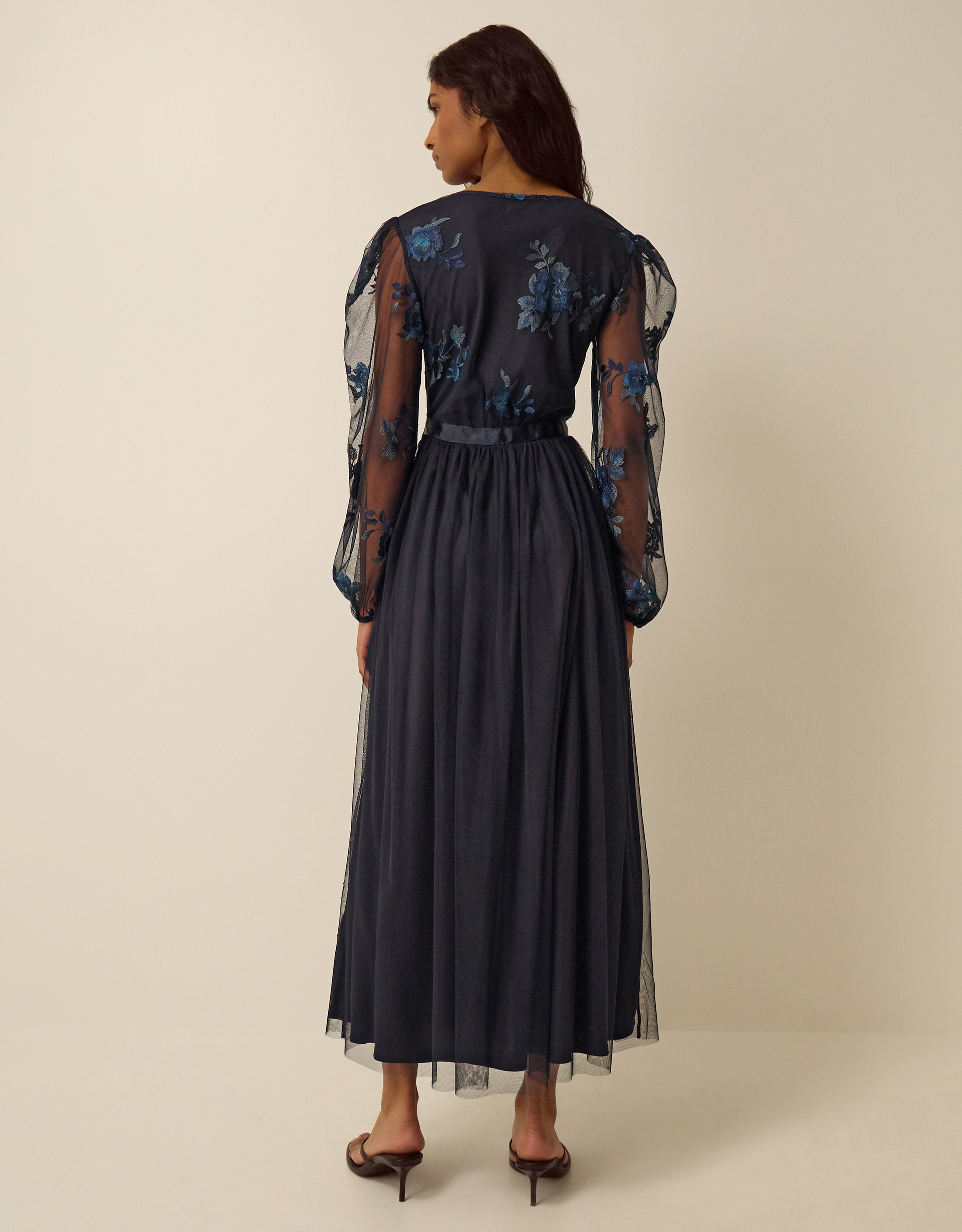Monsoon Charlotte Floral Embroidered Mesh Midi Dress, view 3