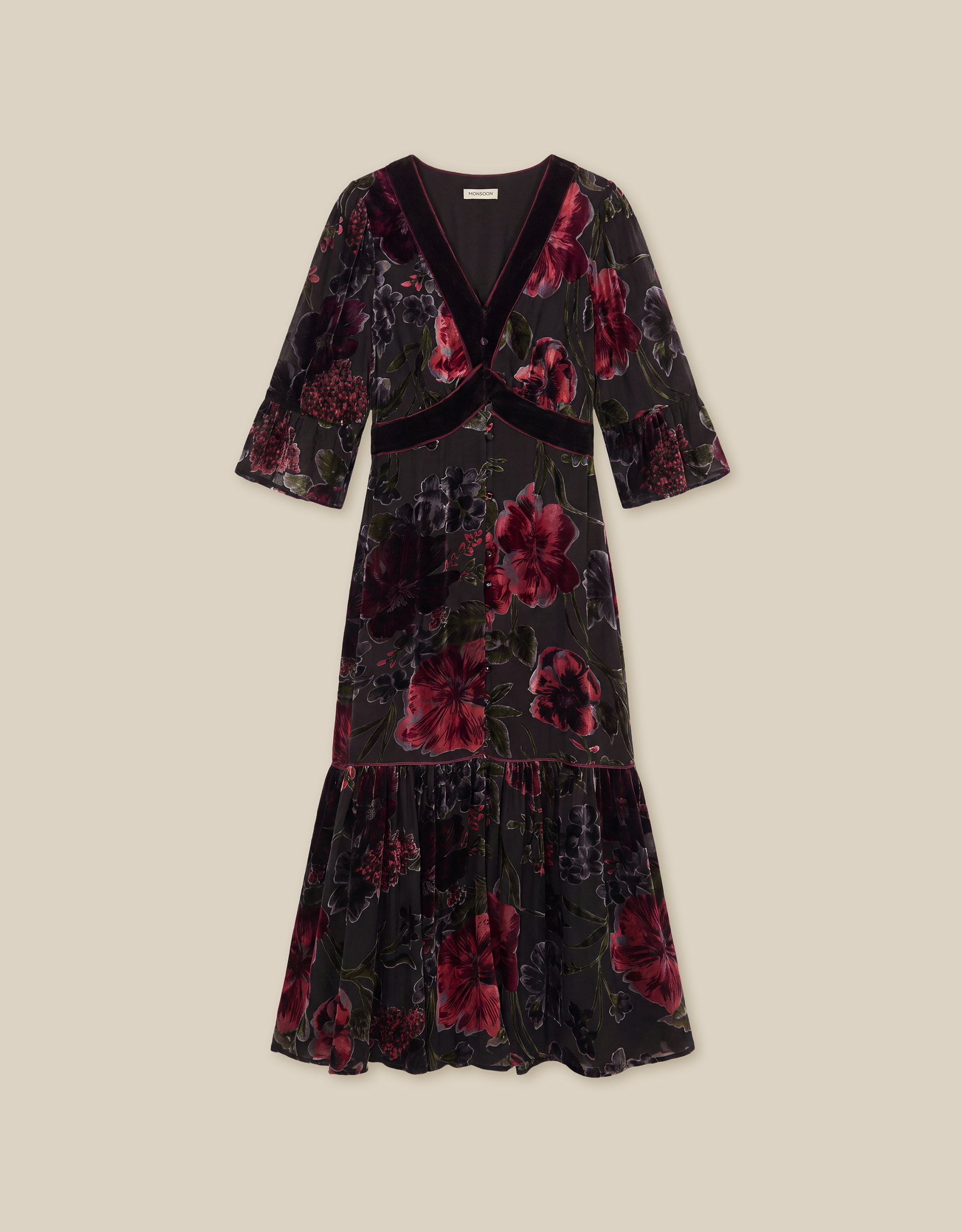 Monsoon Anya Floral Devoré Maxi Dress, view 5