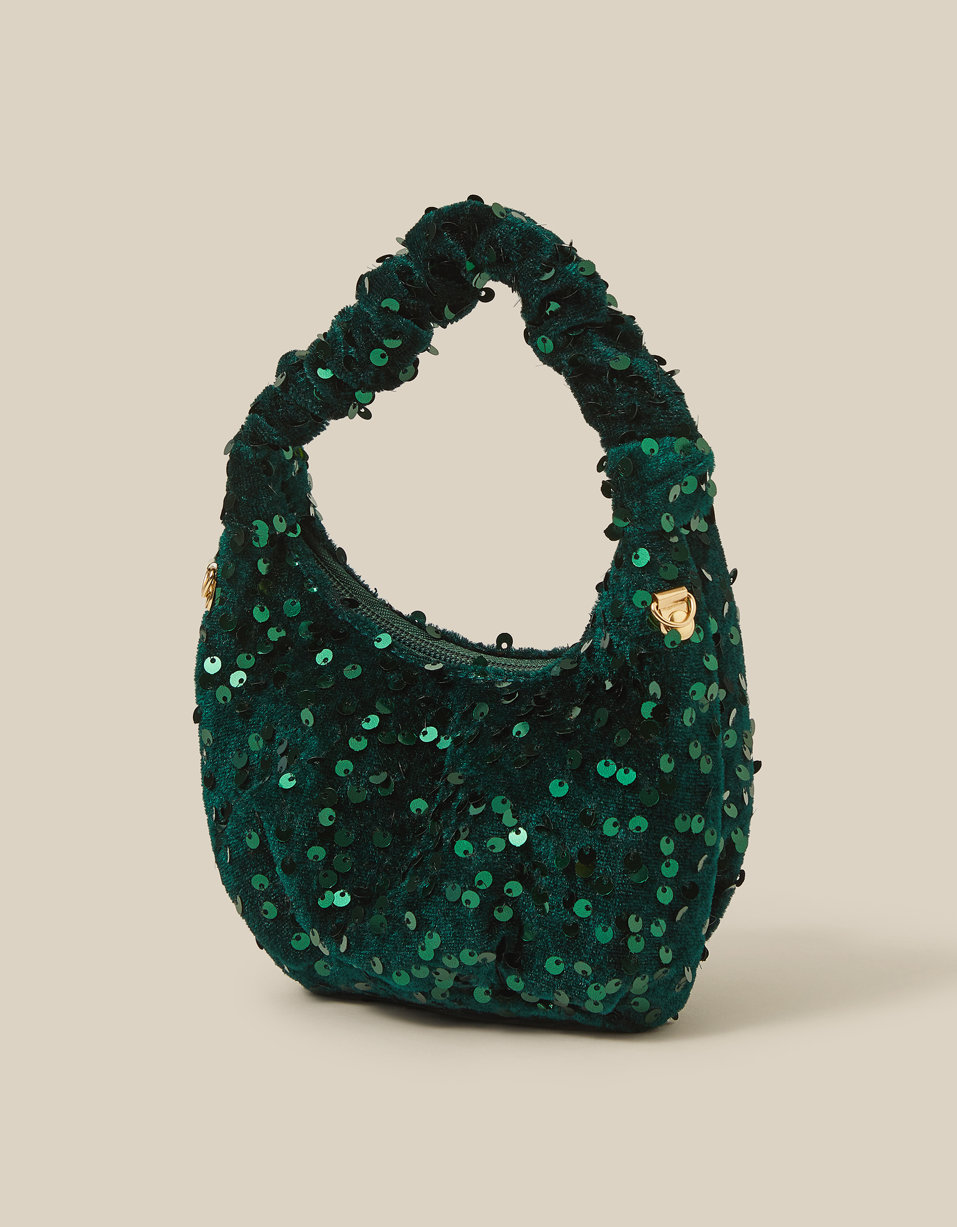 Monsoon Bow Sequin Velvet Bag in Green, view 2