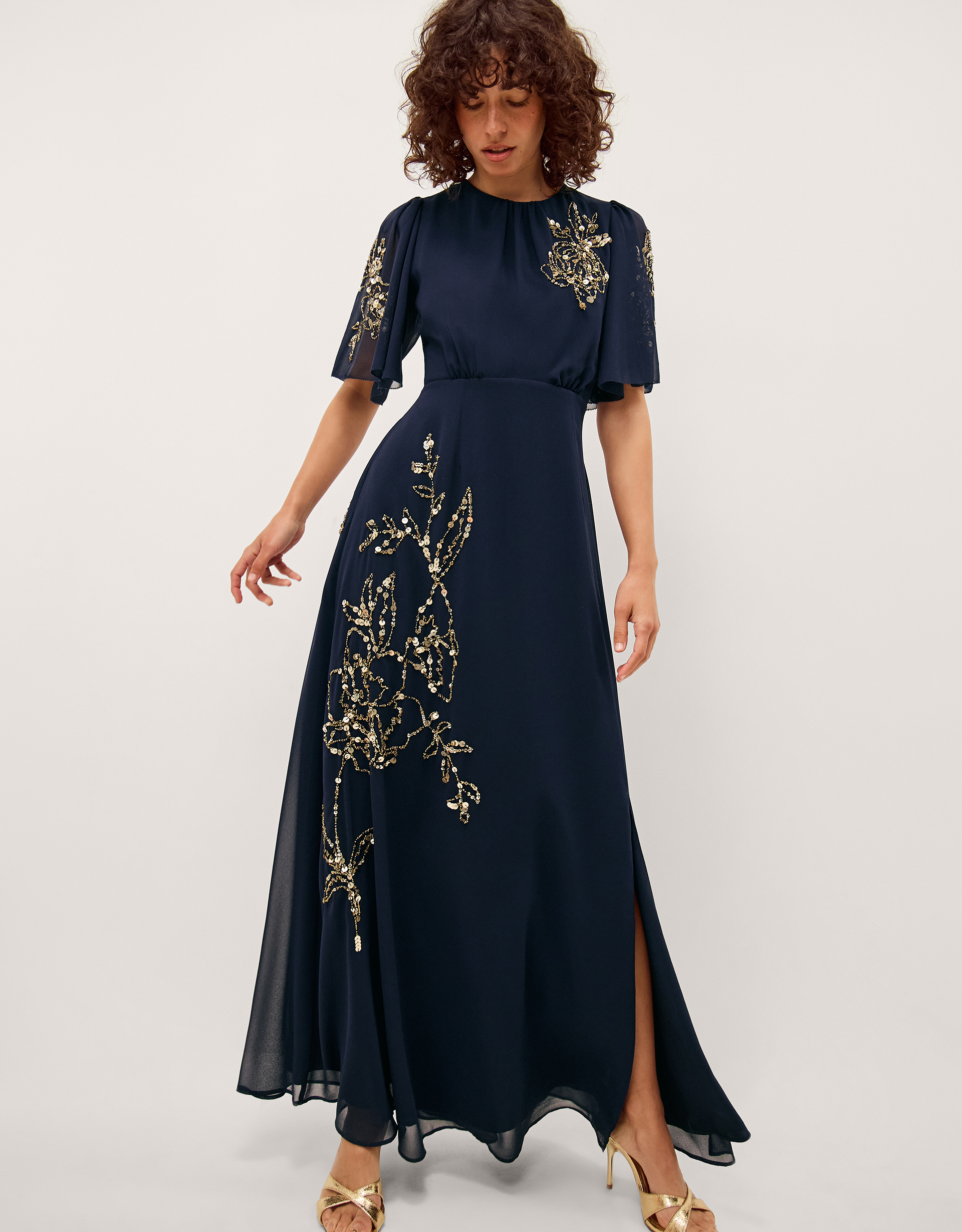 Monsoon Skyler Floral Embellished Maxi Dress in Blue