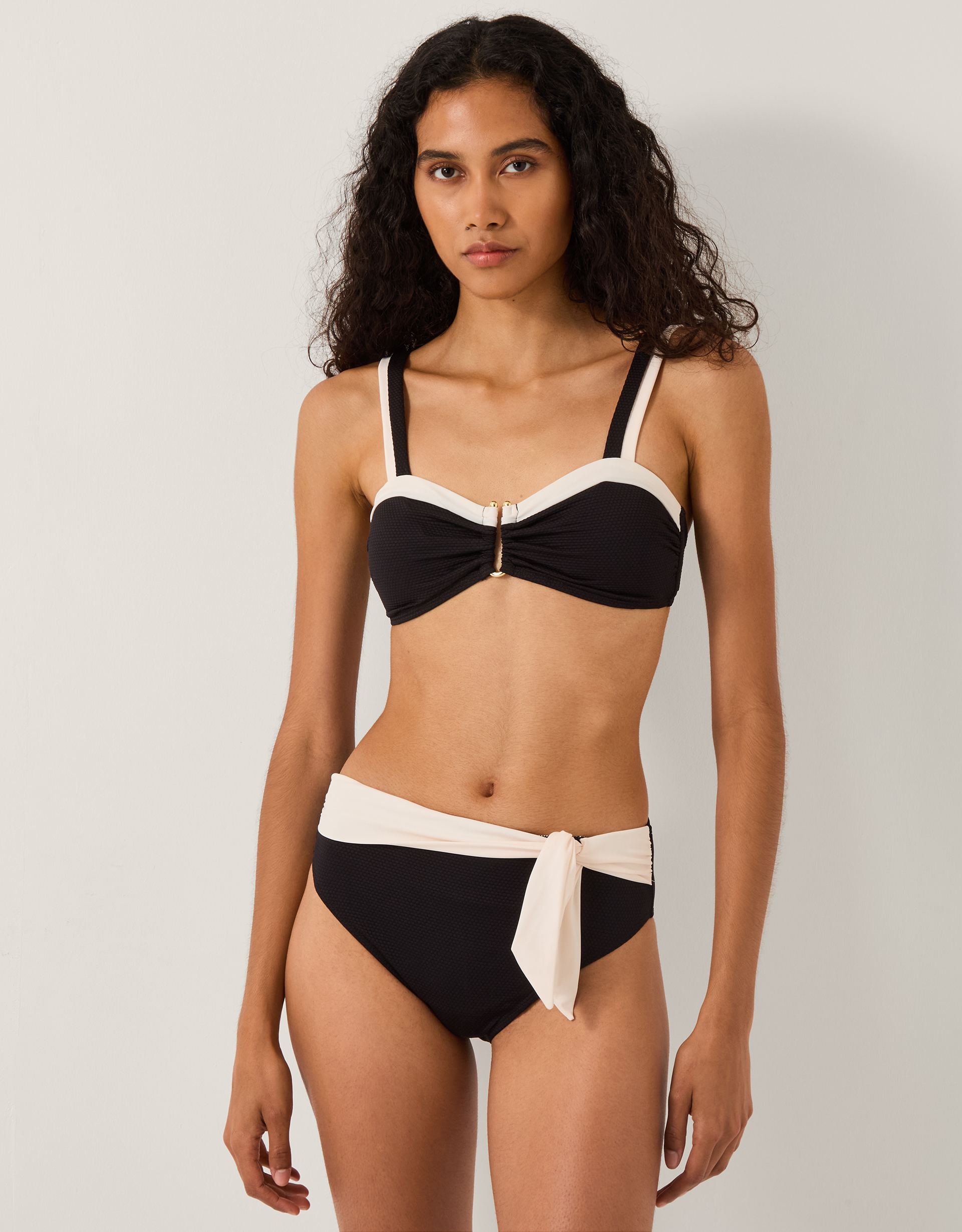 Monsoon Sabrina Two Tone High Waist Bikini Bottoms in Black
