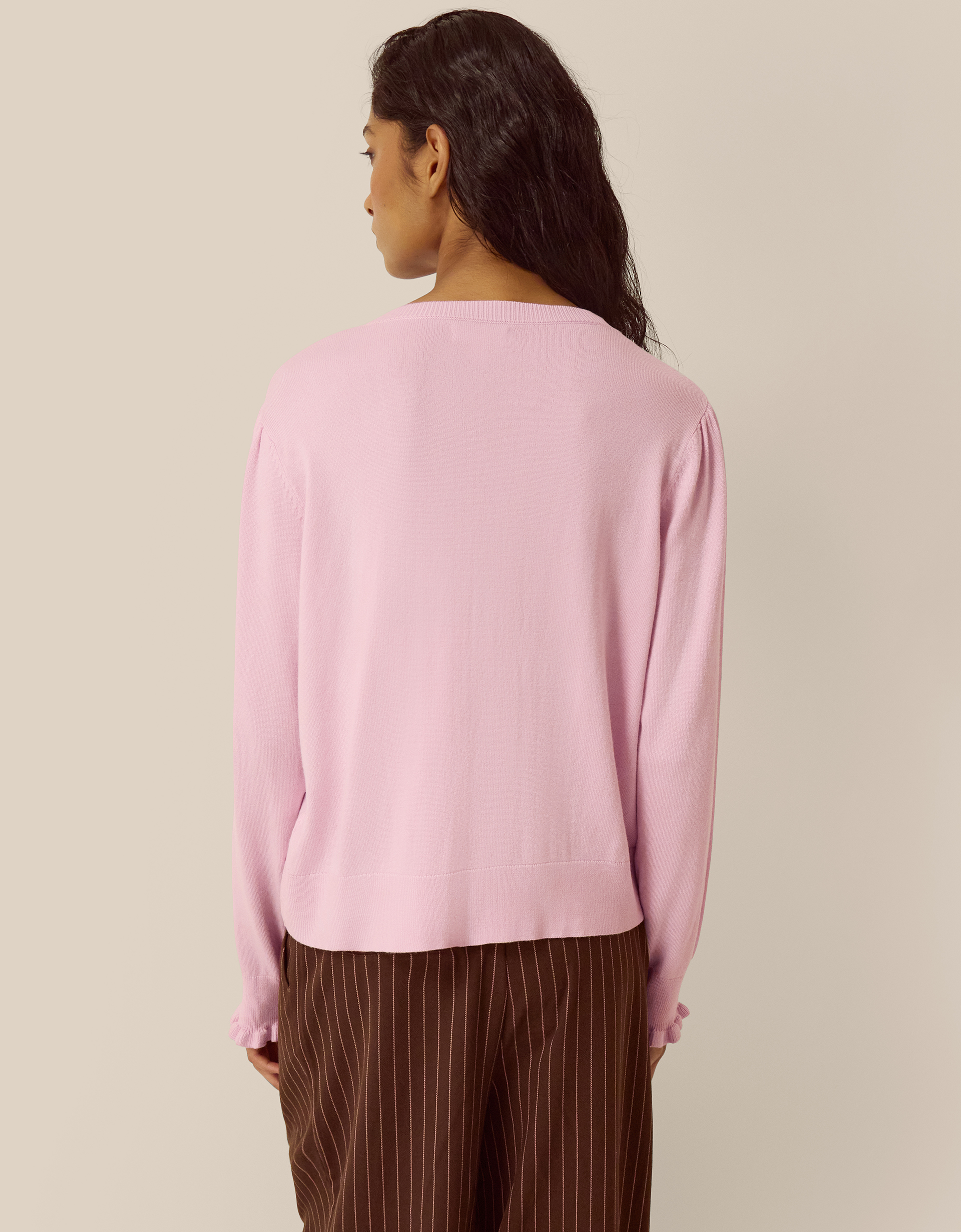 Monsoon Ruby Frill Cardigan in Pink, view 3