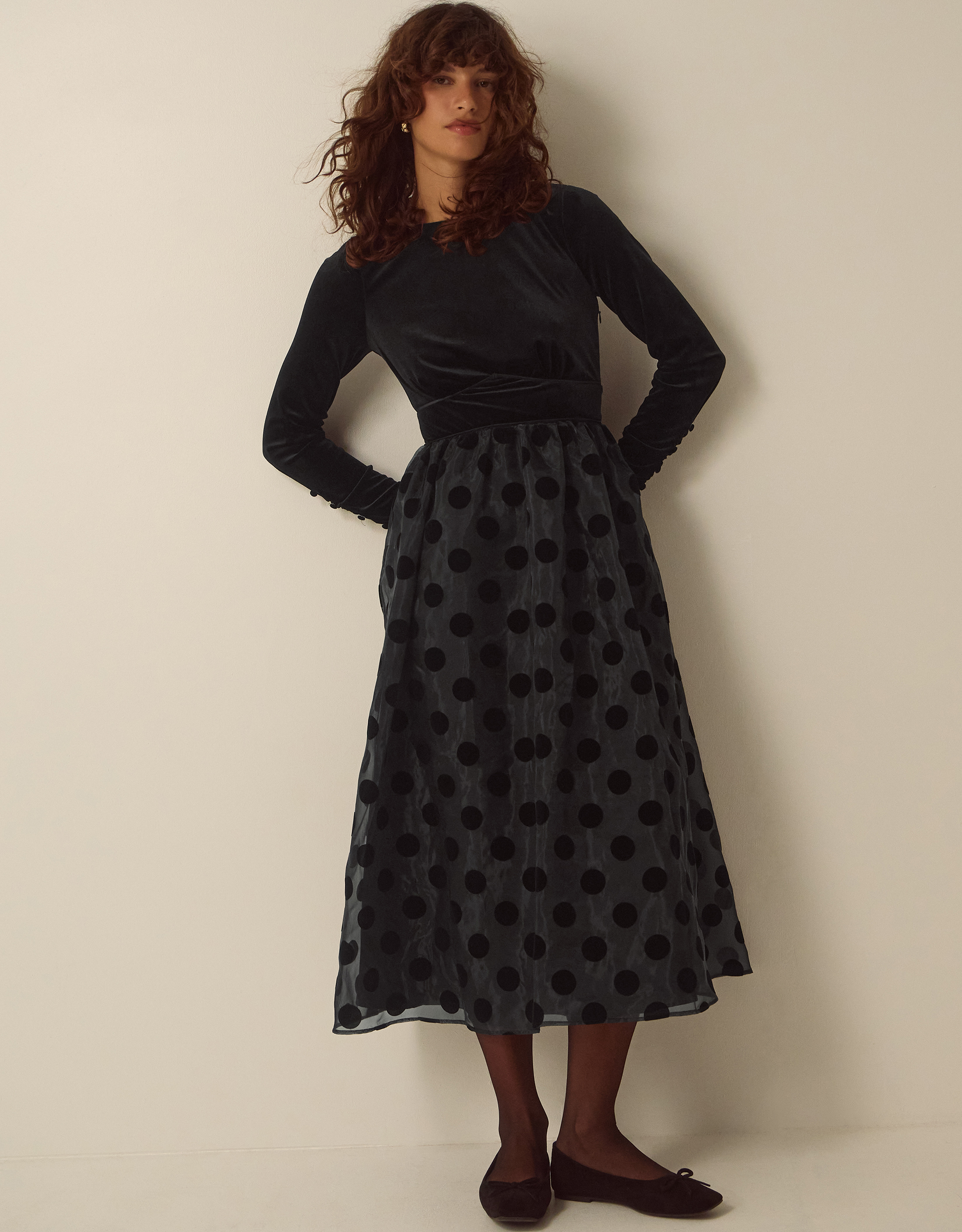Monsoon Viana Polka Dot Velvet Midi Dress