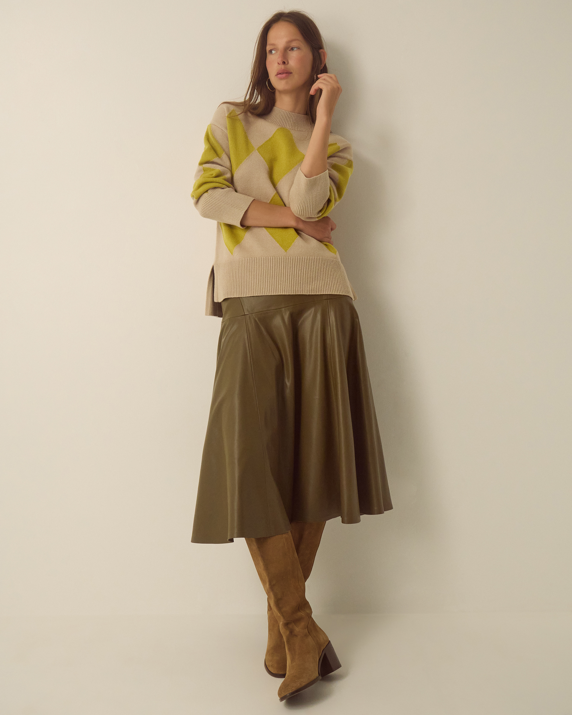 Monsoon Arlen Crew Neck Argyle Jumper, view 4