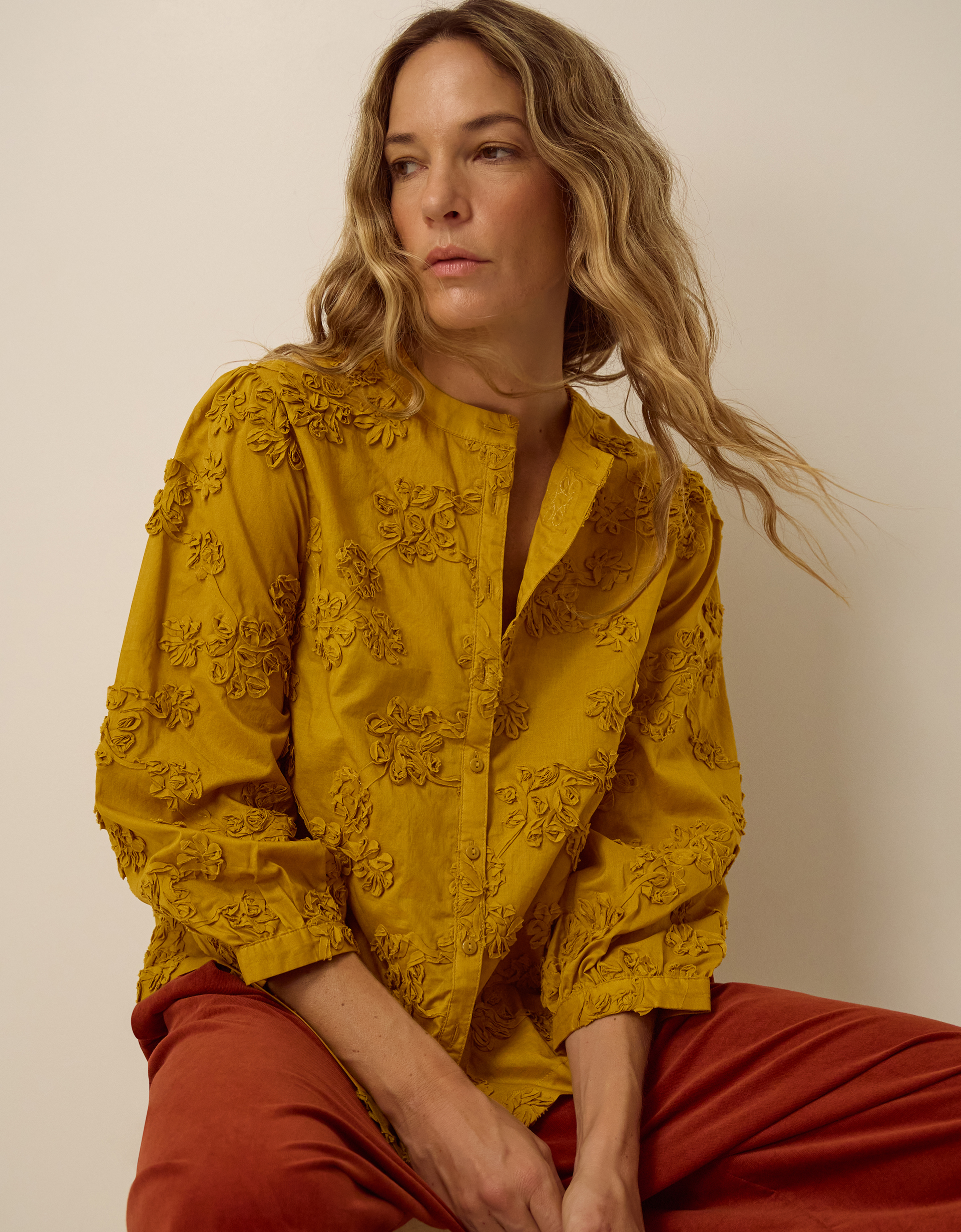 Monsoon Blair Floral Appliqué Blouse in Yellow