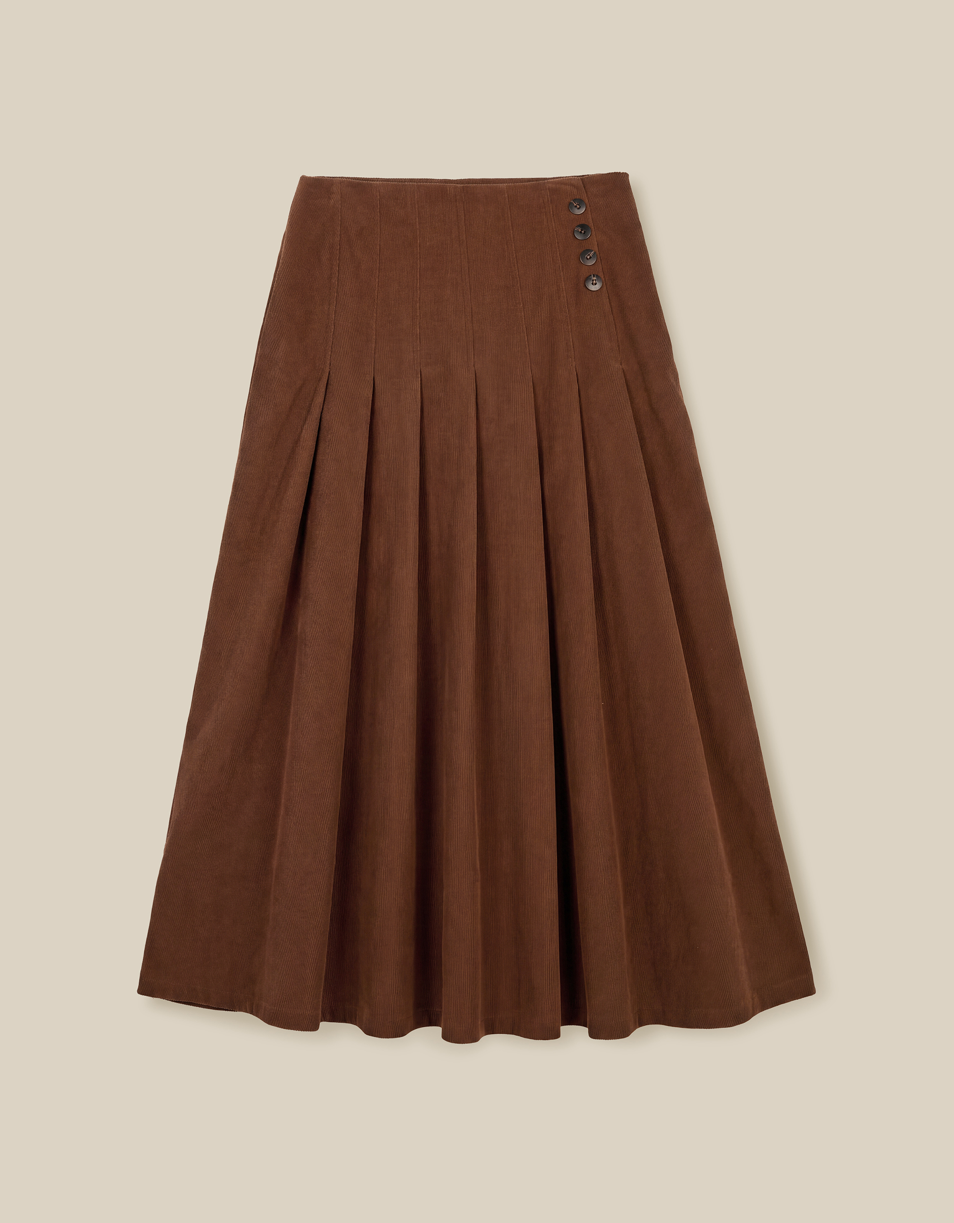Monsoon Sonja Pleated Corduroy Midi Skirt in Tan, view 5