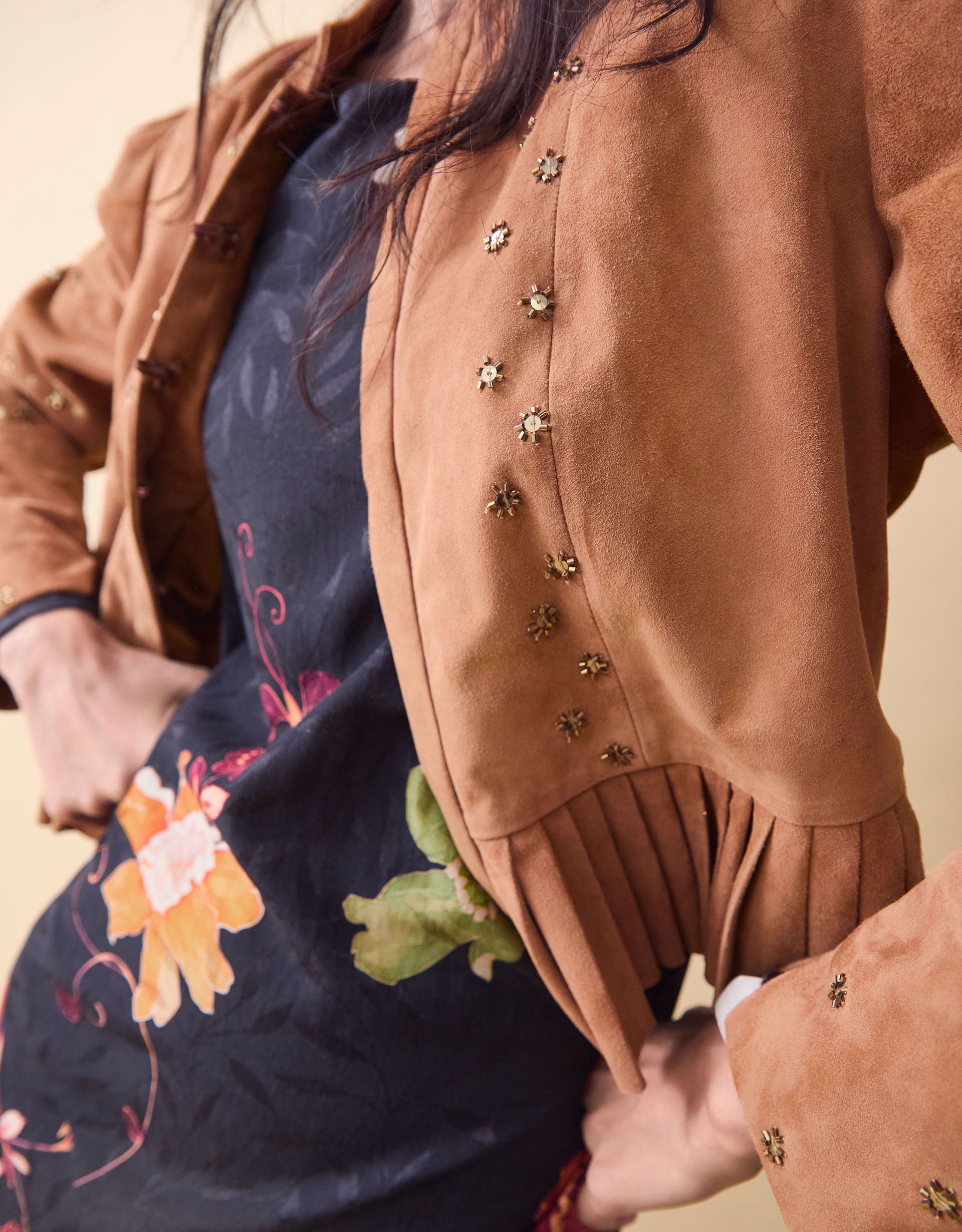 Monsoon Clemence Fleur Embellished Suede Jacket, view 2