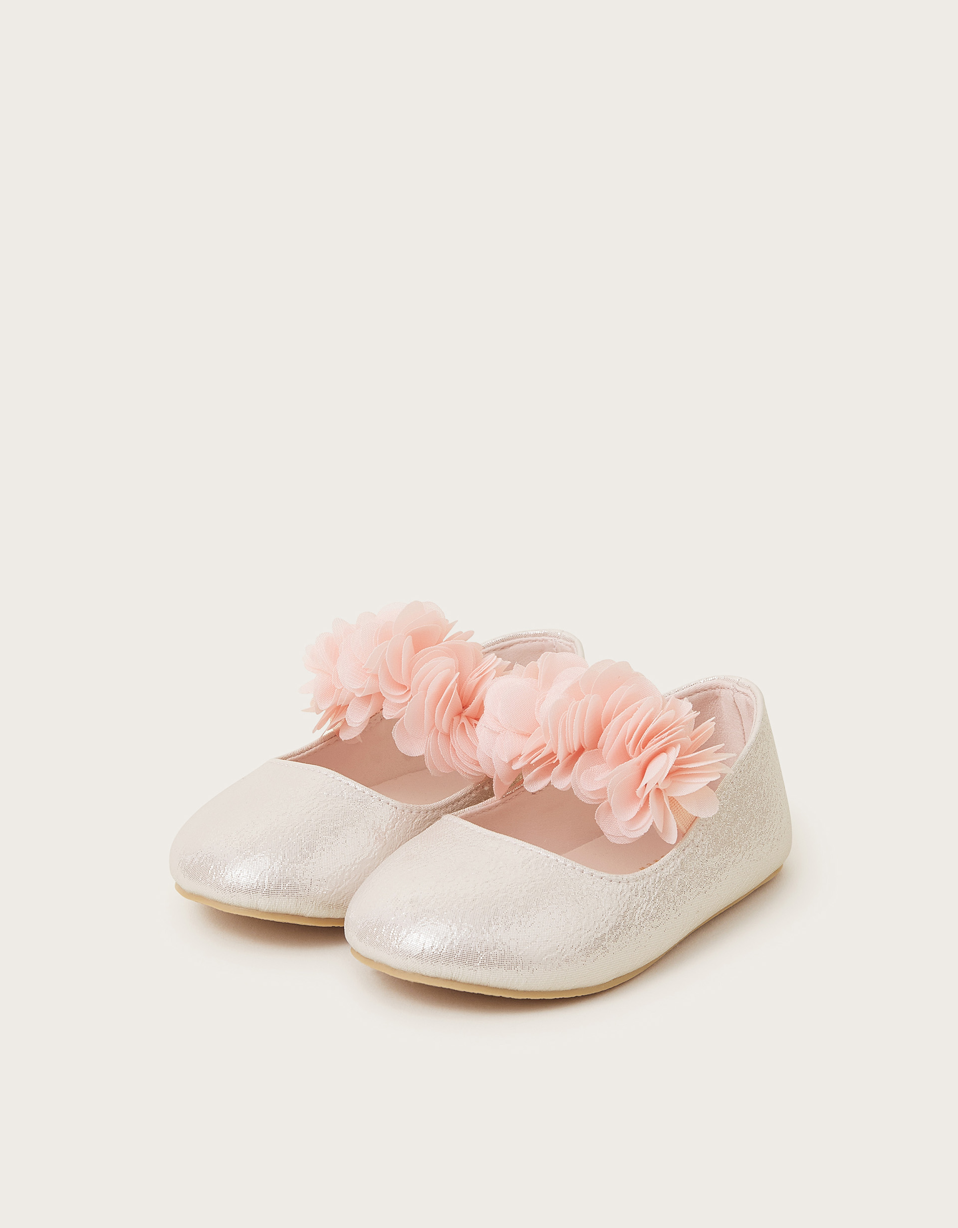 Monsoon Corsage Metallic Faux Leather Ballet Flats in pink
