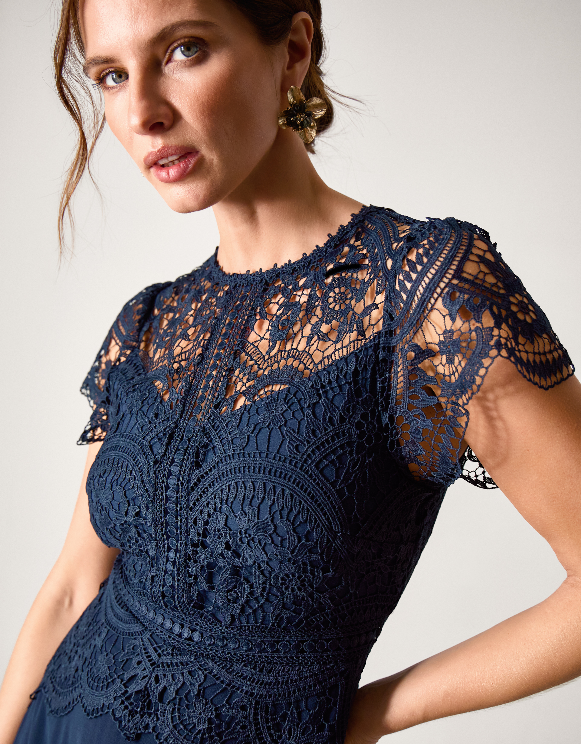 Monsoon Navy Blue Floral Lace Monica Bridesmaid Dress, view 4