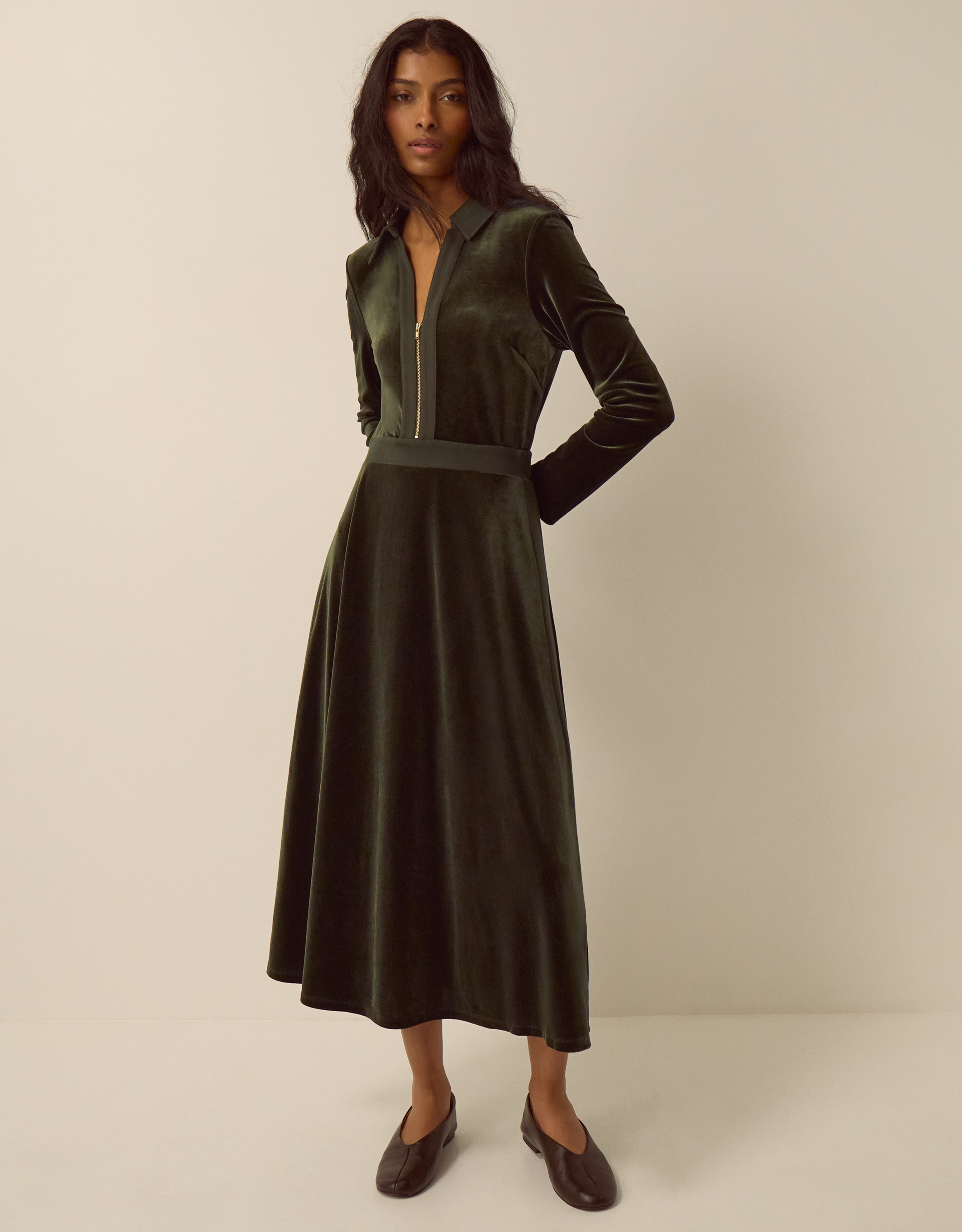 Monsoon Zeyna Zip Velvet Midi Dress