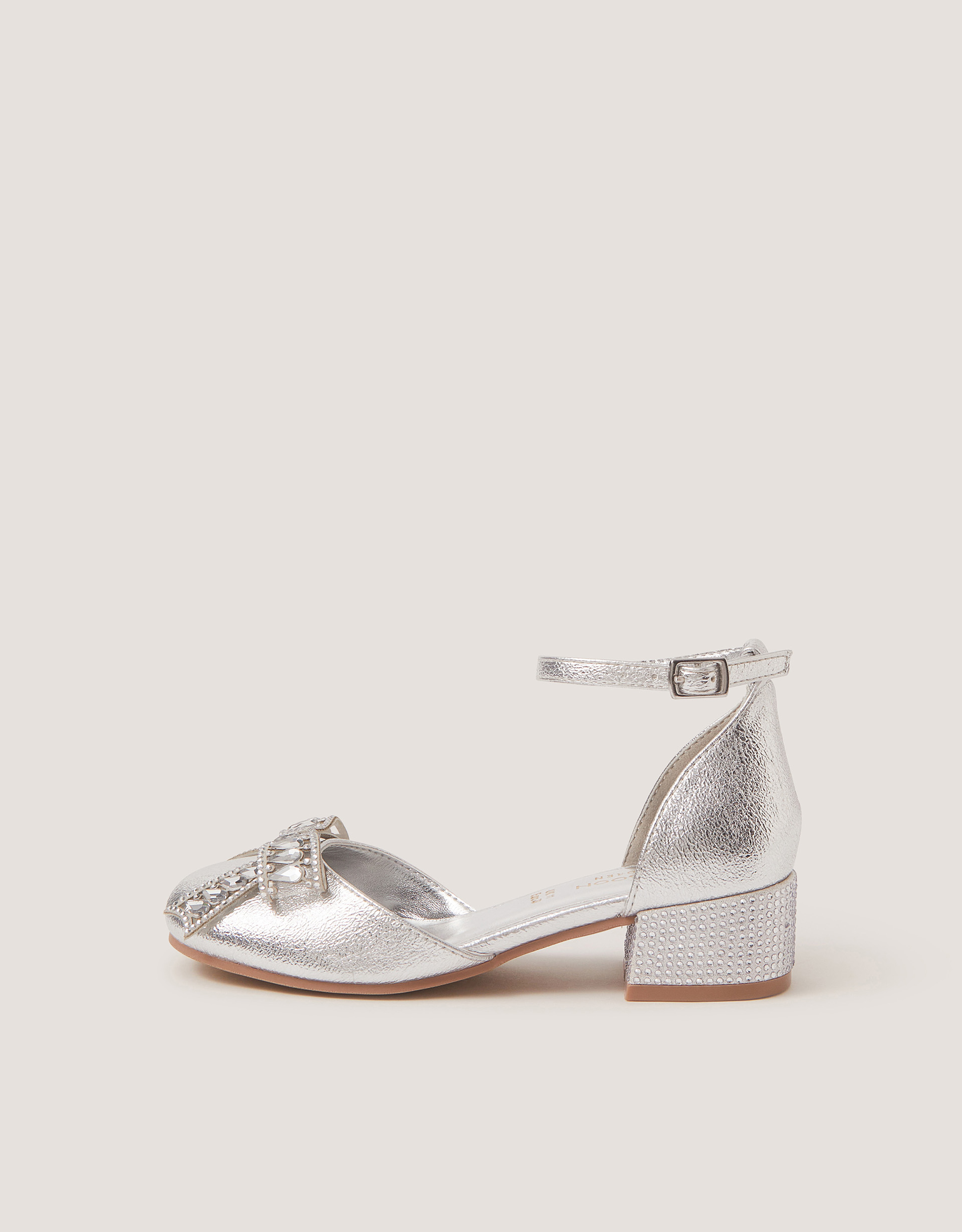 Monsoon Closed-Toe Bow Metallic Heels, view 2