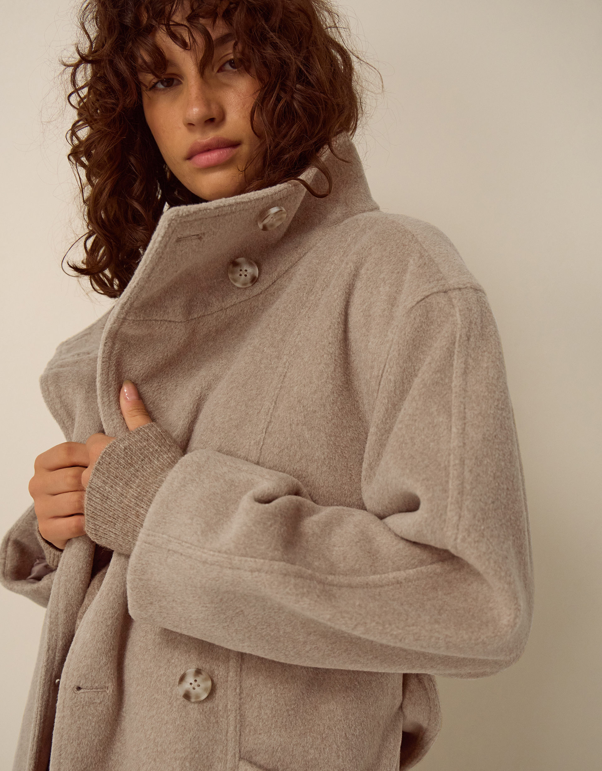 Monsoon Millie Funnel Neck Belted Coat in Mink, view 2