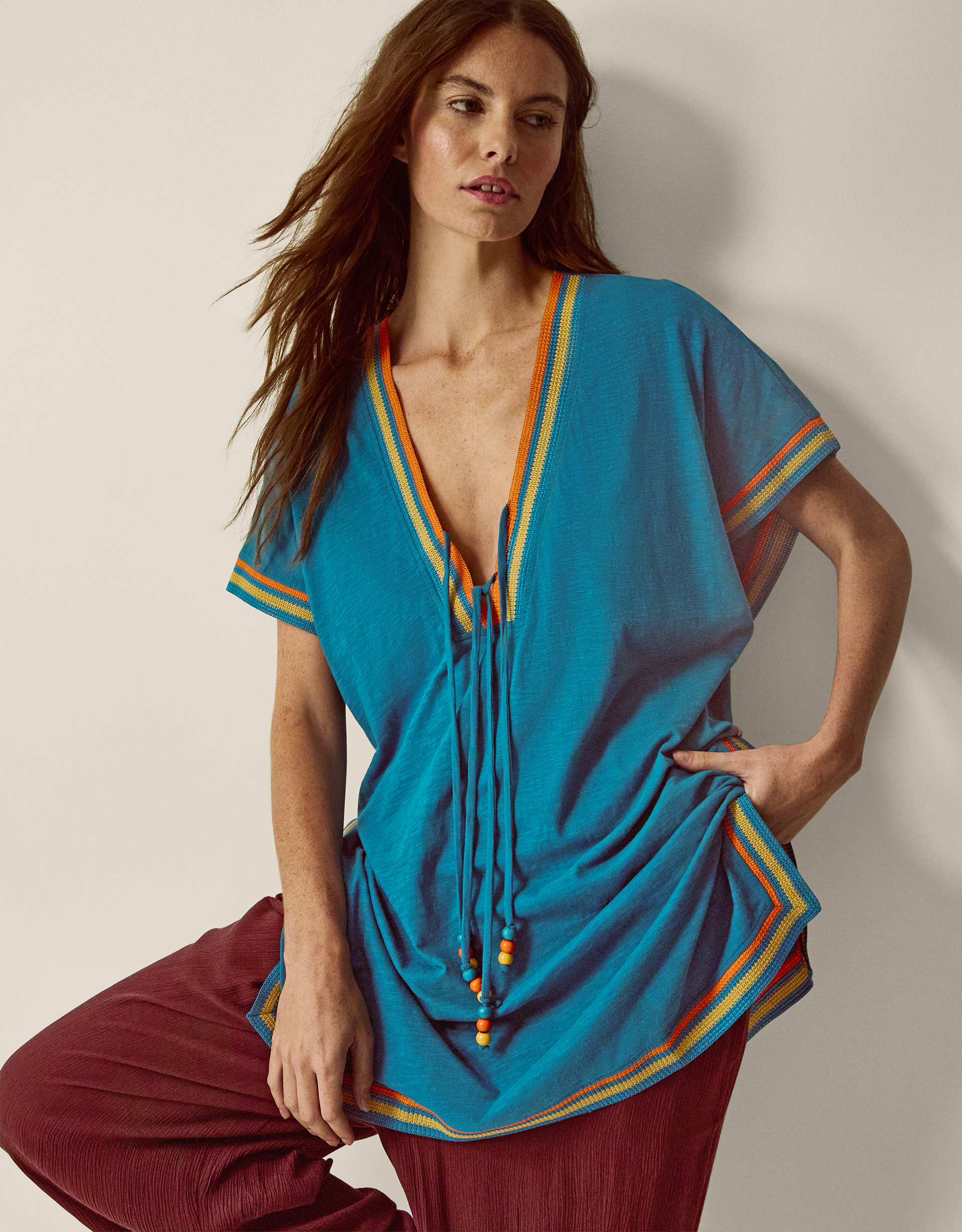 Monsoon Maeve V-Neck Mini Kaftan