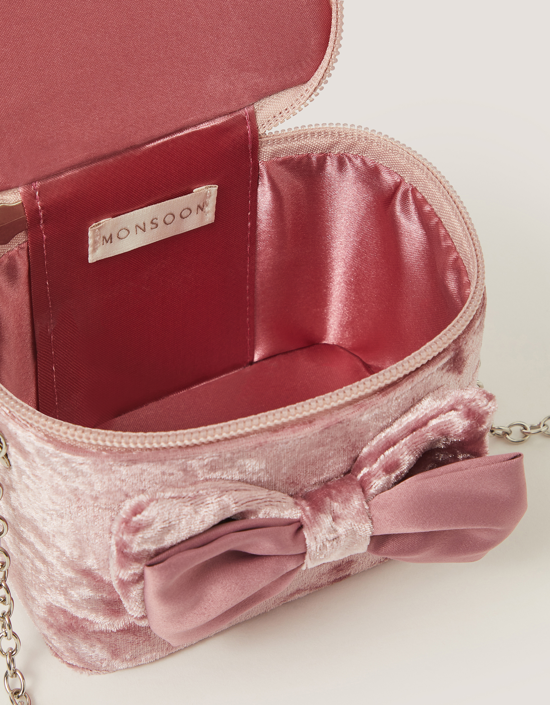 Monsoon Bow Velvet Bag in Pink, view 4