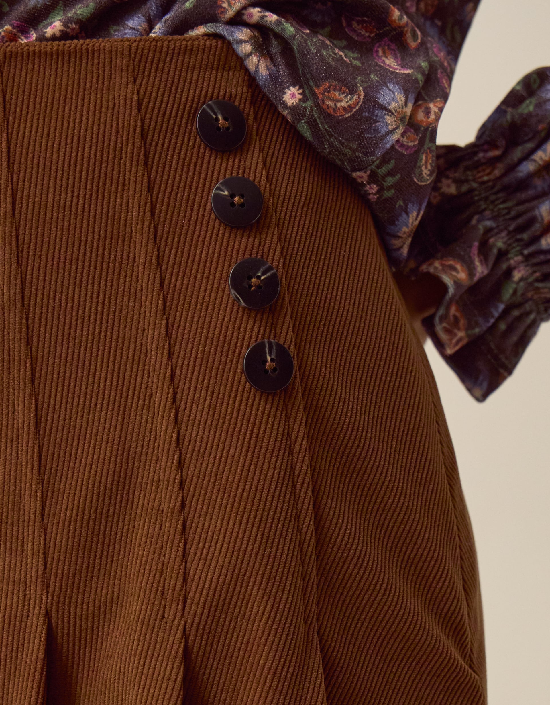 Monsoon Sonja Pleated Corduroy Midi Skirt in Tan, view 2