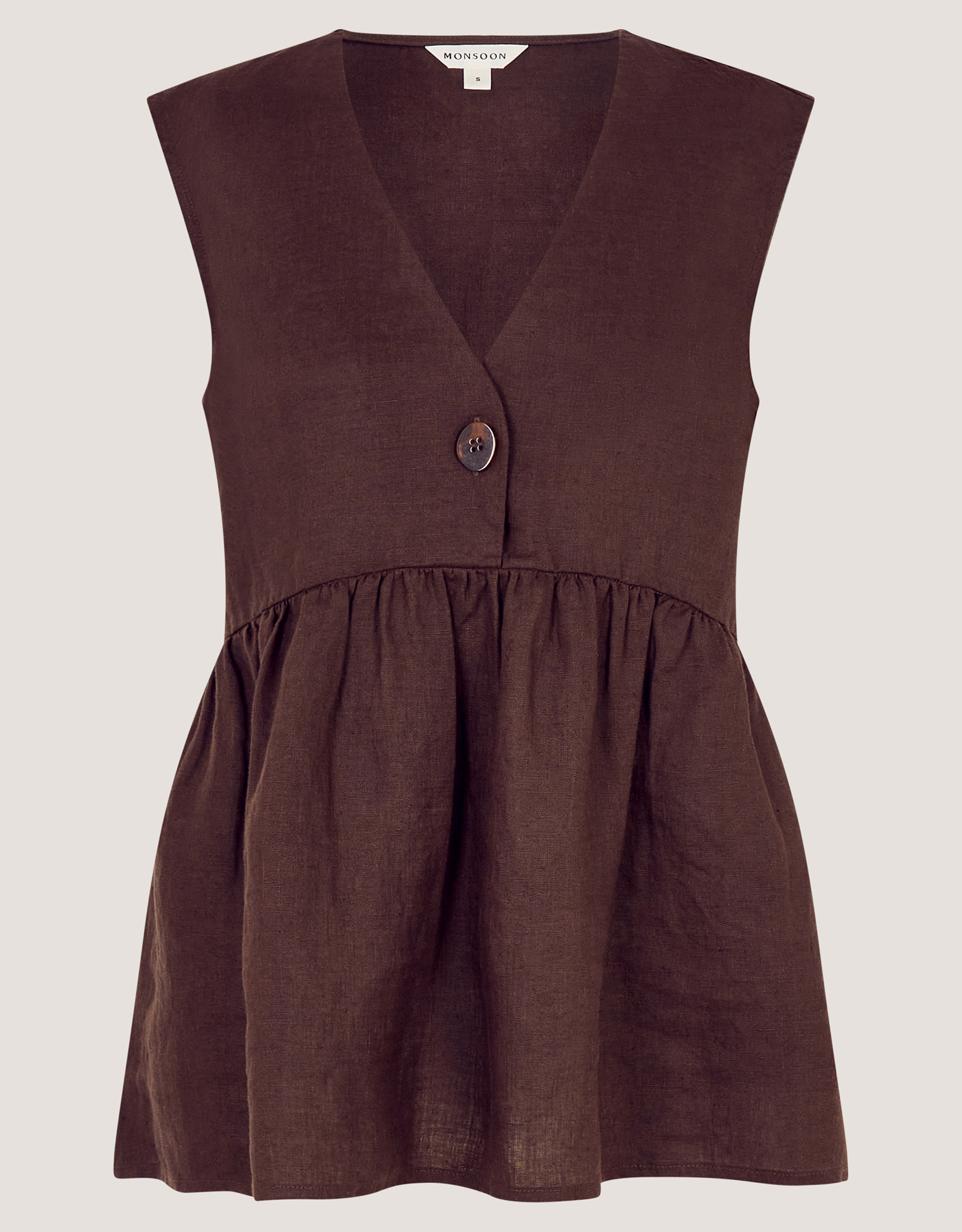 Monsoon Posey Sleeveless Linen Top in Brown, view 6