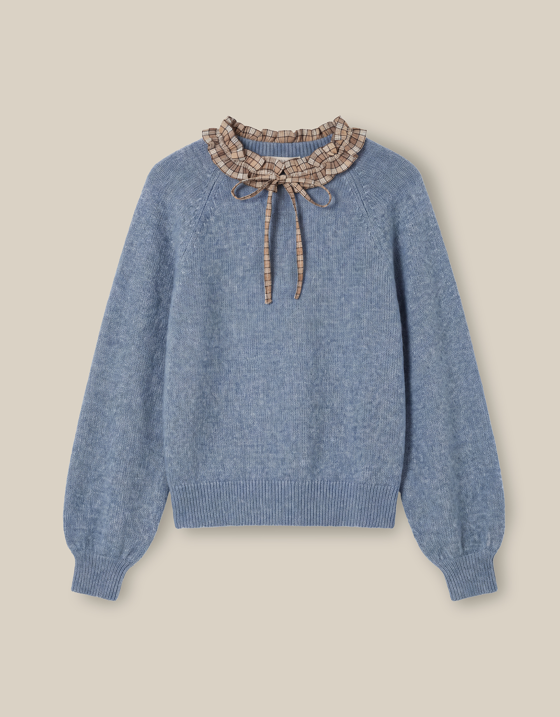Monsoon Corie Check Ruffle Collar Jumper, view 6