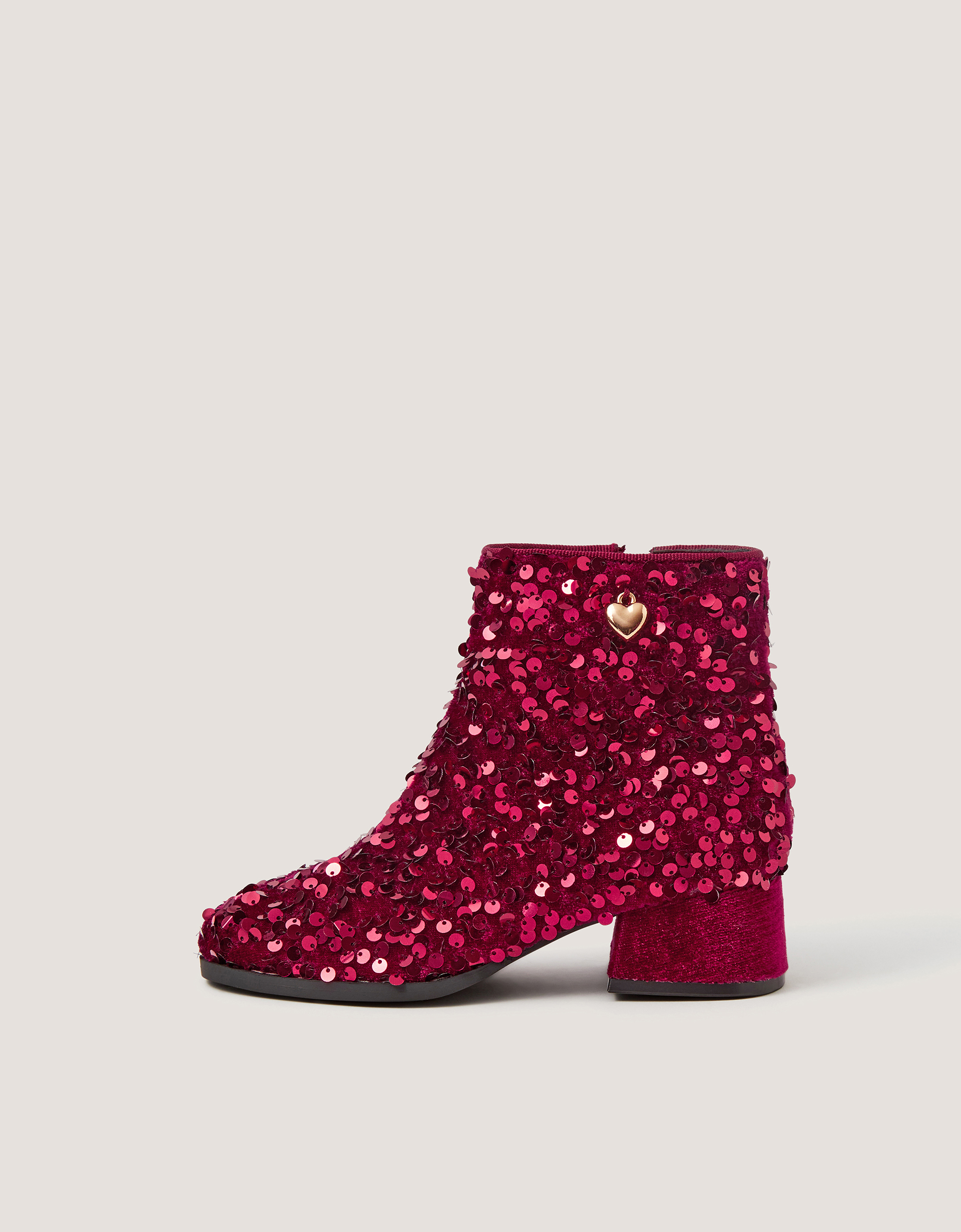 Monsoon Sequin Velvet Ankle Boots in Red, view 3
