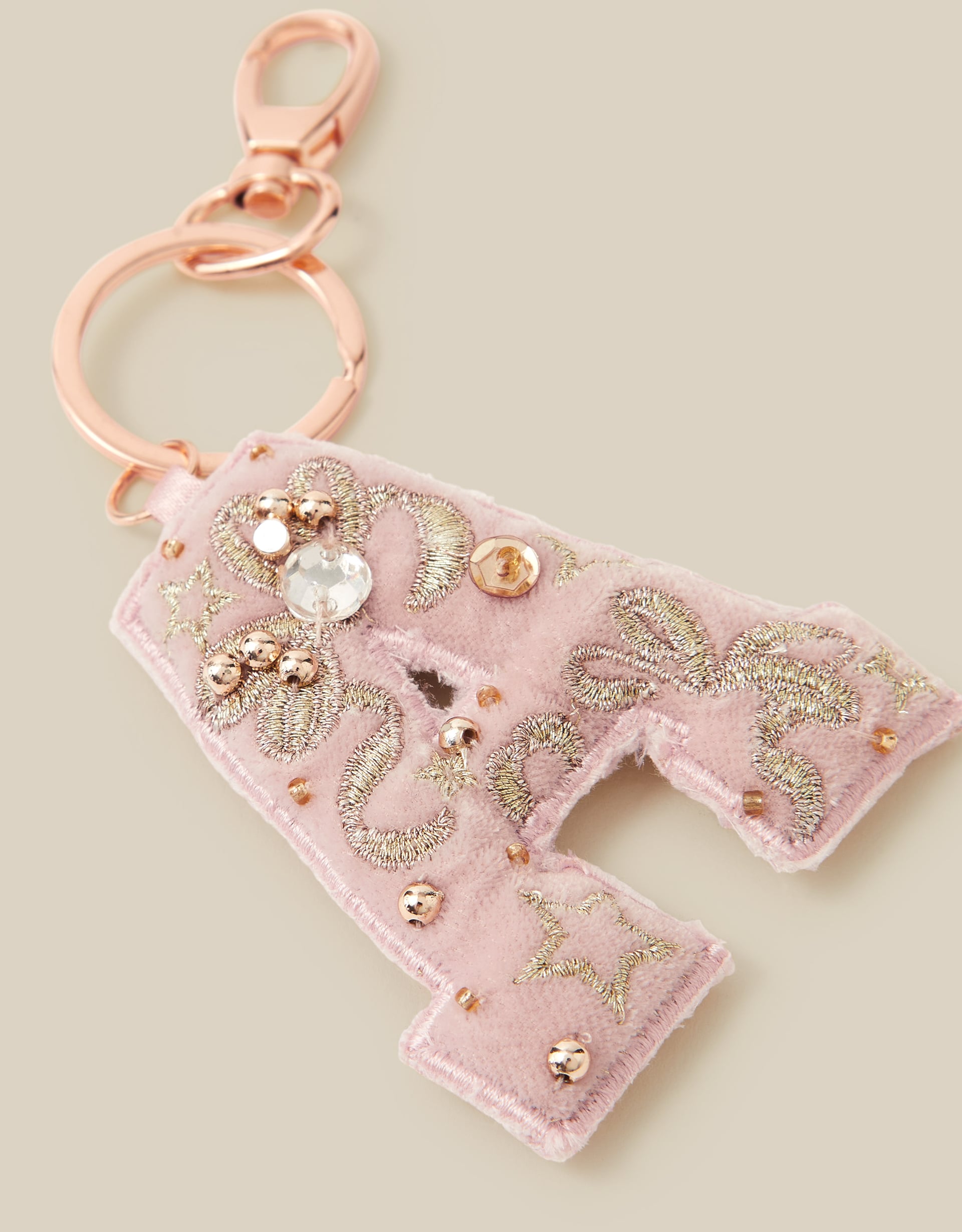 Monsoon Embellished Velvet Initial Bag Charm, view 3