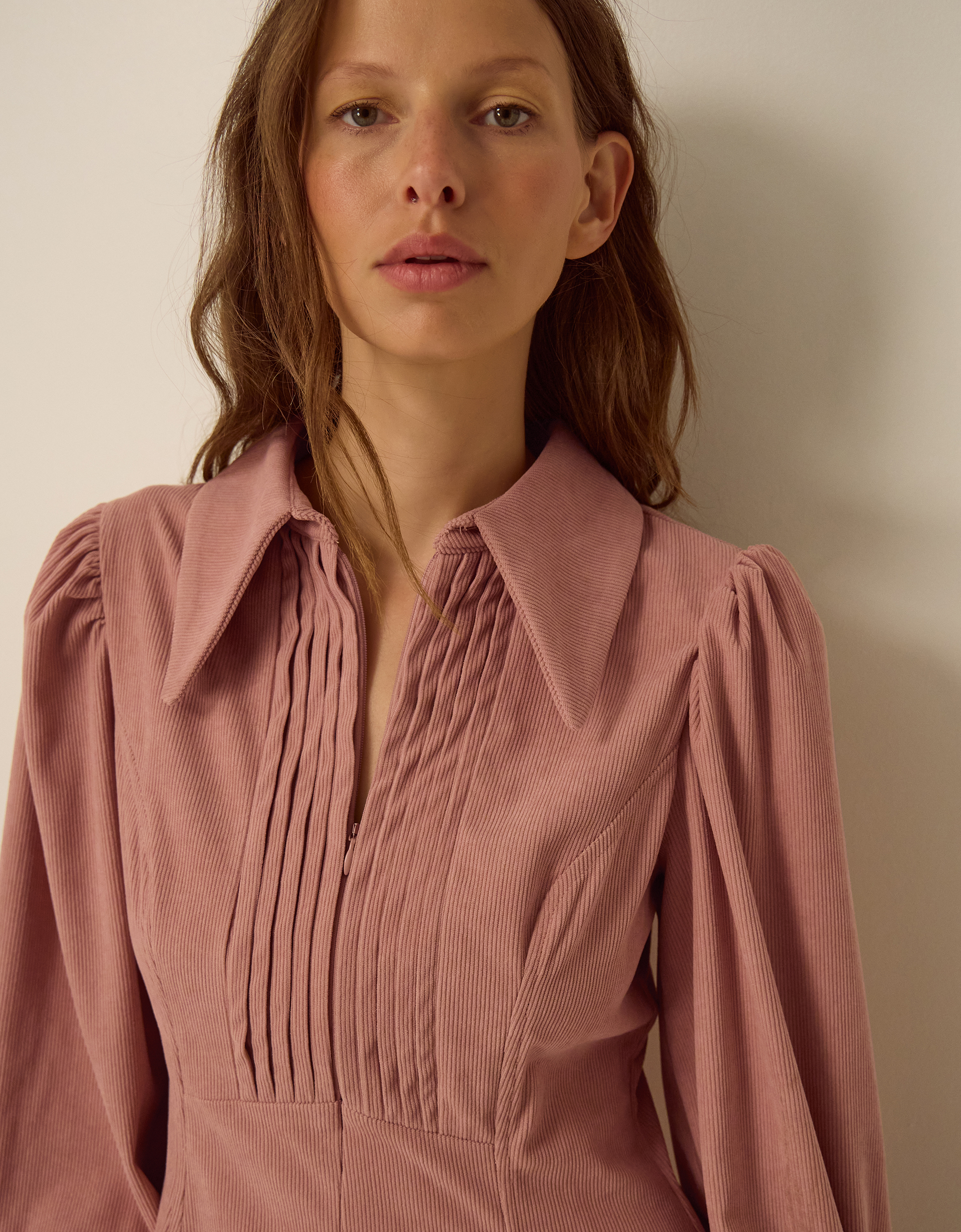 Monsoon Skye Stretch Corduroy Midi Shirt Dress Pink, view 3