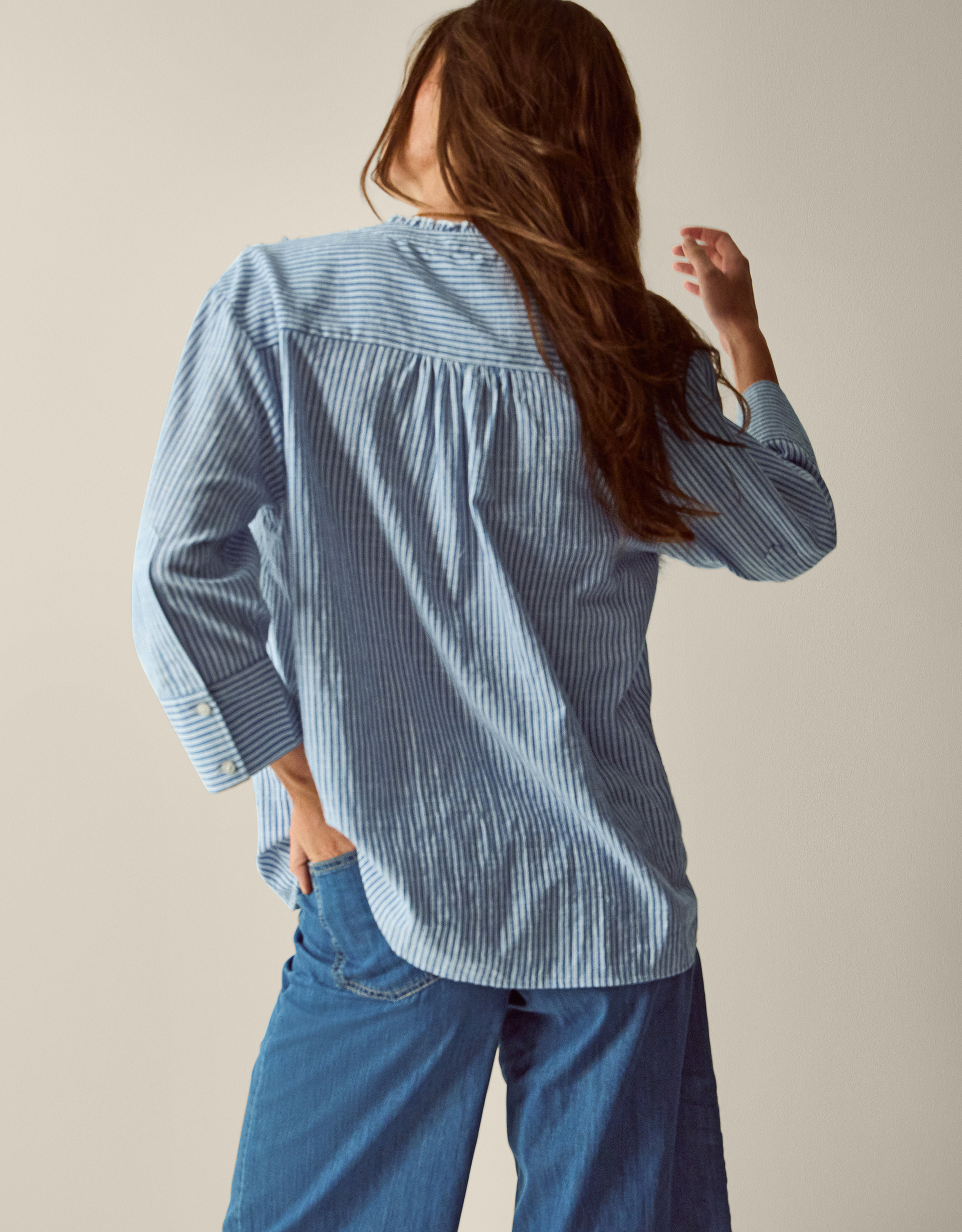 Monsoon Tanya Ruffle Stripe Shirt, view 3