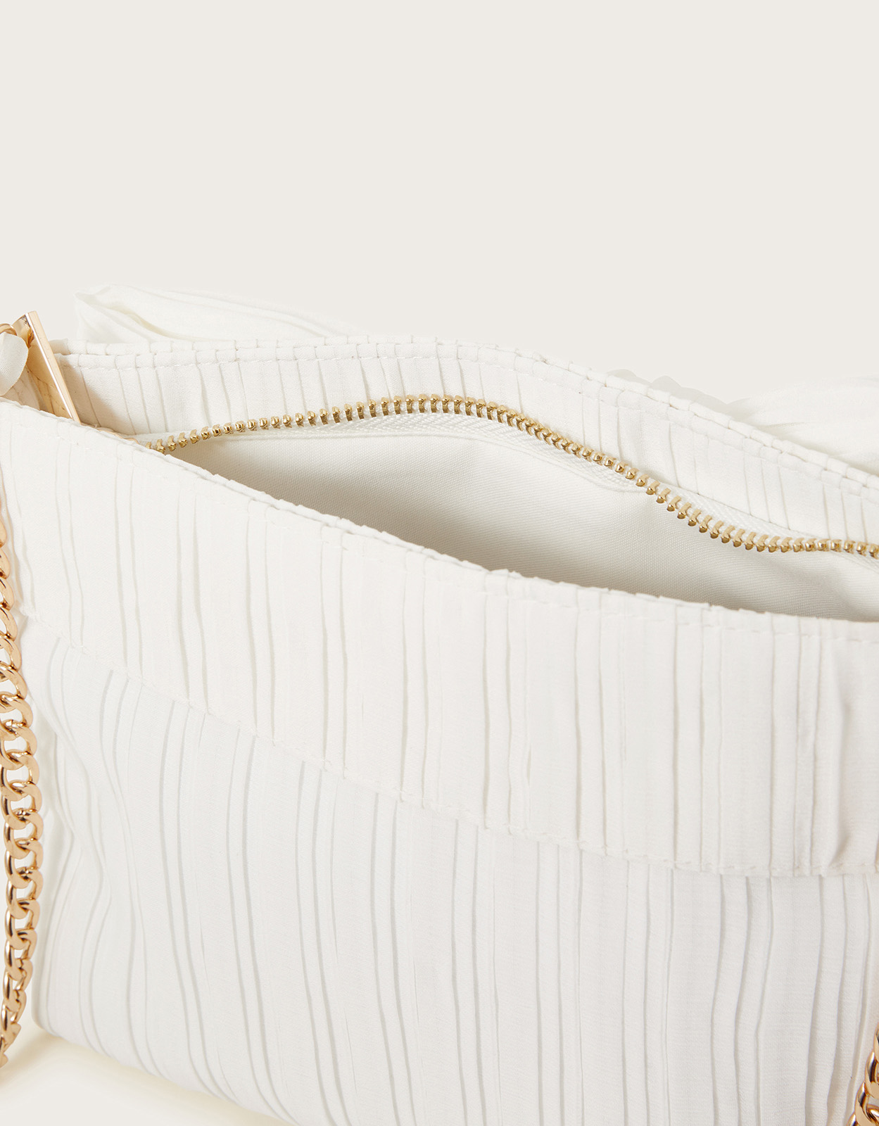 Monsoon White Bow Detail Pleated Bridal Bag, view 5