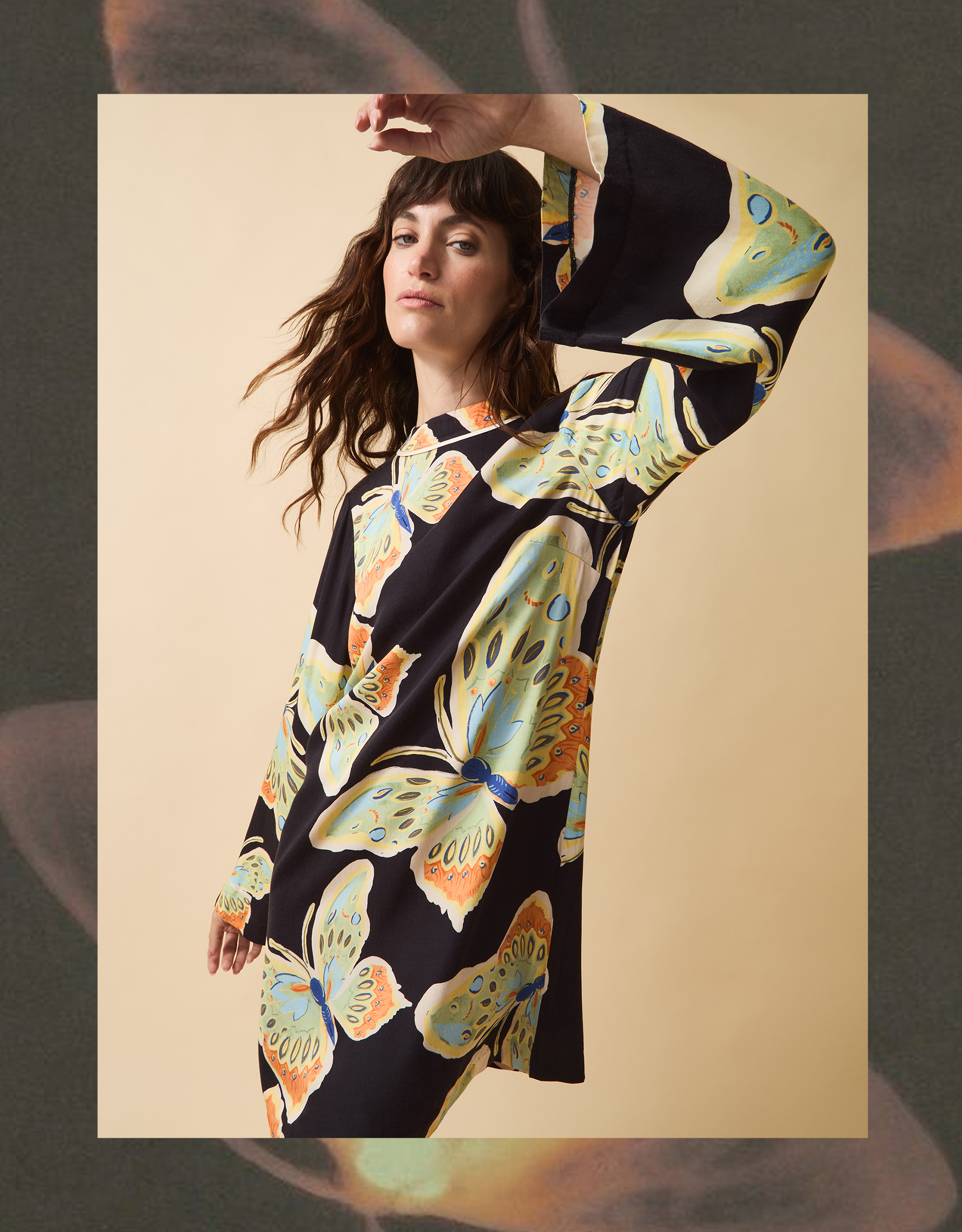 Monsoon Clemence Women's Black & Green Butterfly Motif Aurelie Mini Tunic Dress