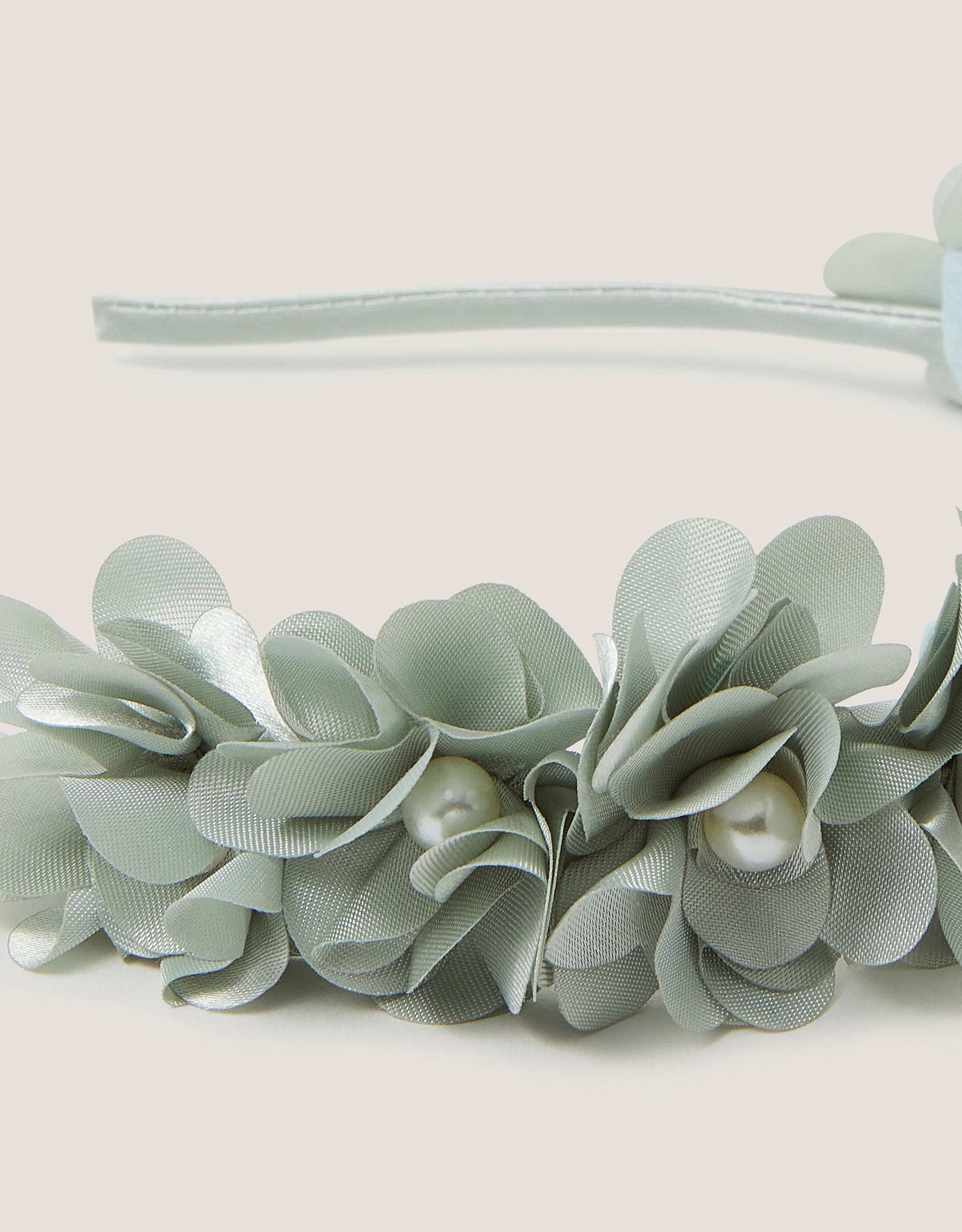 Monsoon Corsage Floral Pearl Headband in Green, view 2