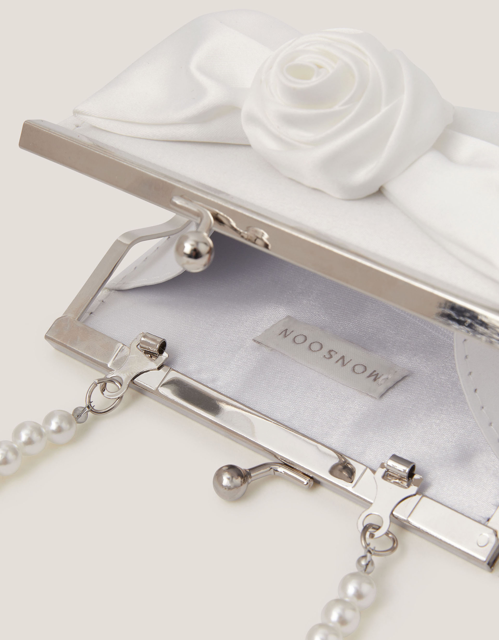 Monsoon Satin Rose Bow Mini Bag in Ivory, view 4