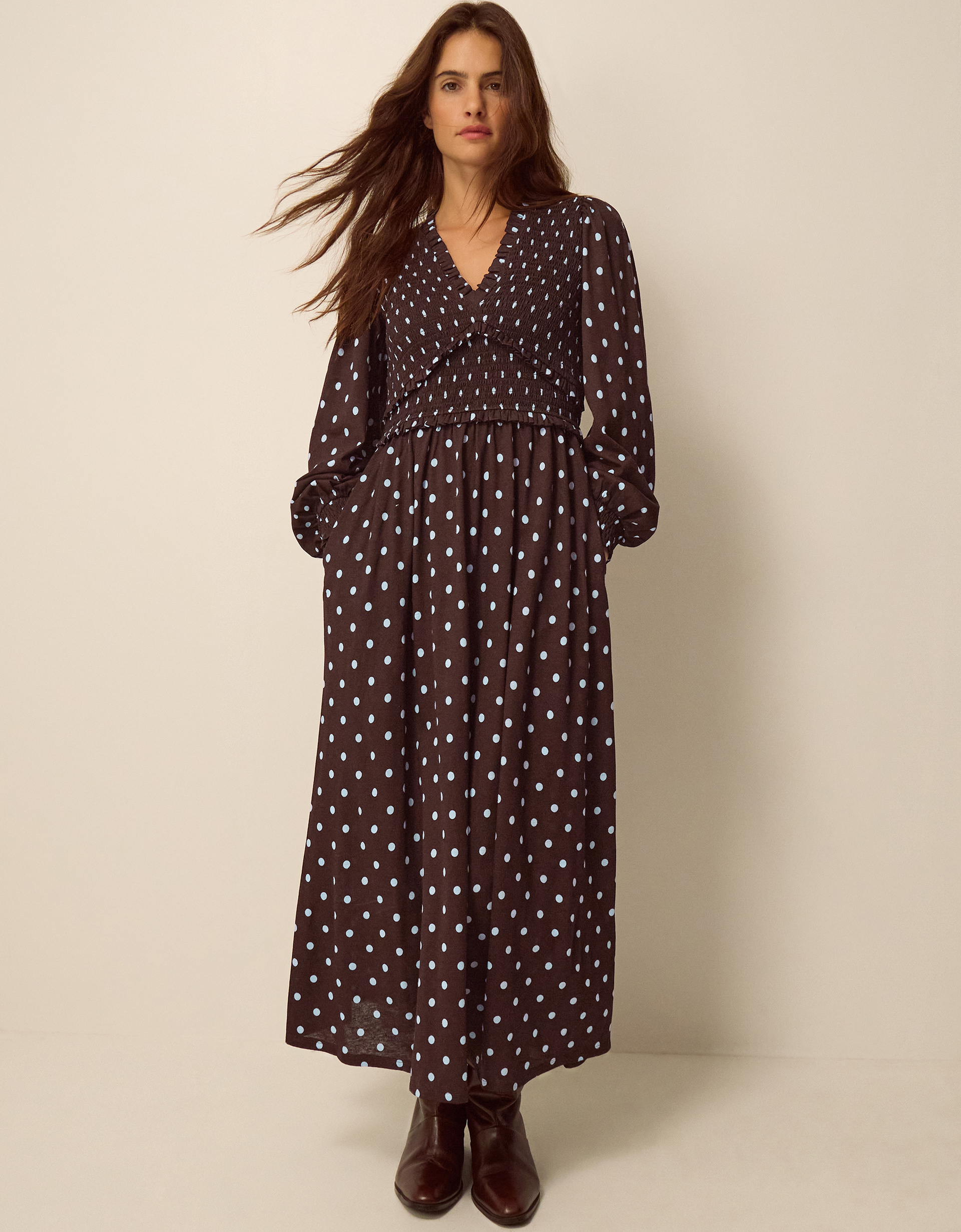 Monsoon Shae Polka Dot Jersey Midi Dress