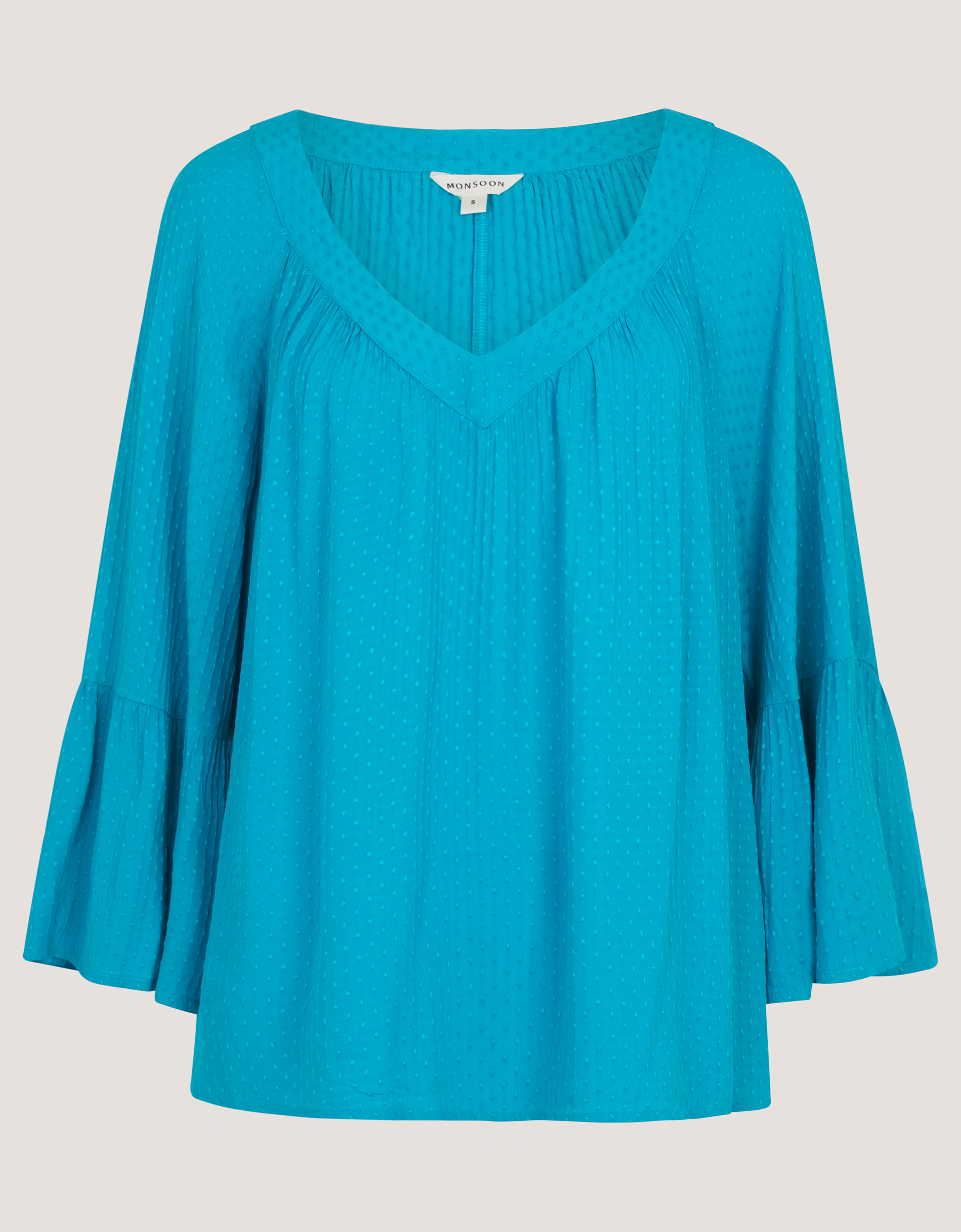 Monsoon Kallie Flute Sleeve Dobby Blouse in Teal, view 5