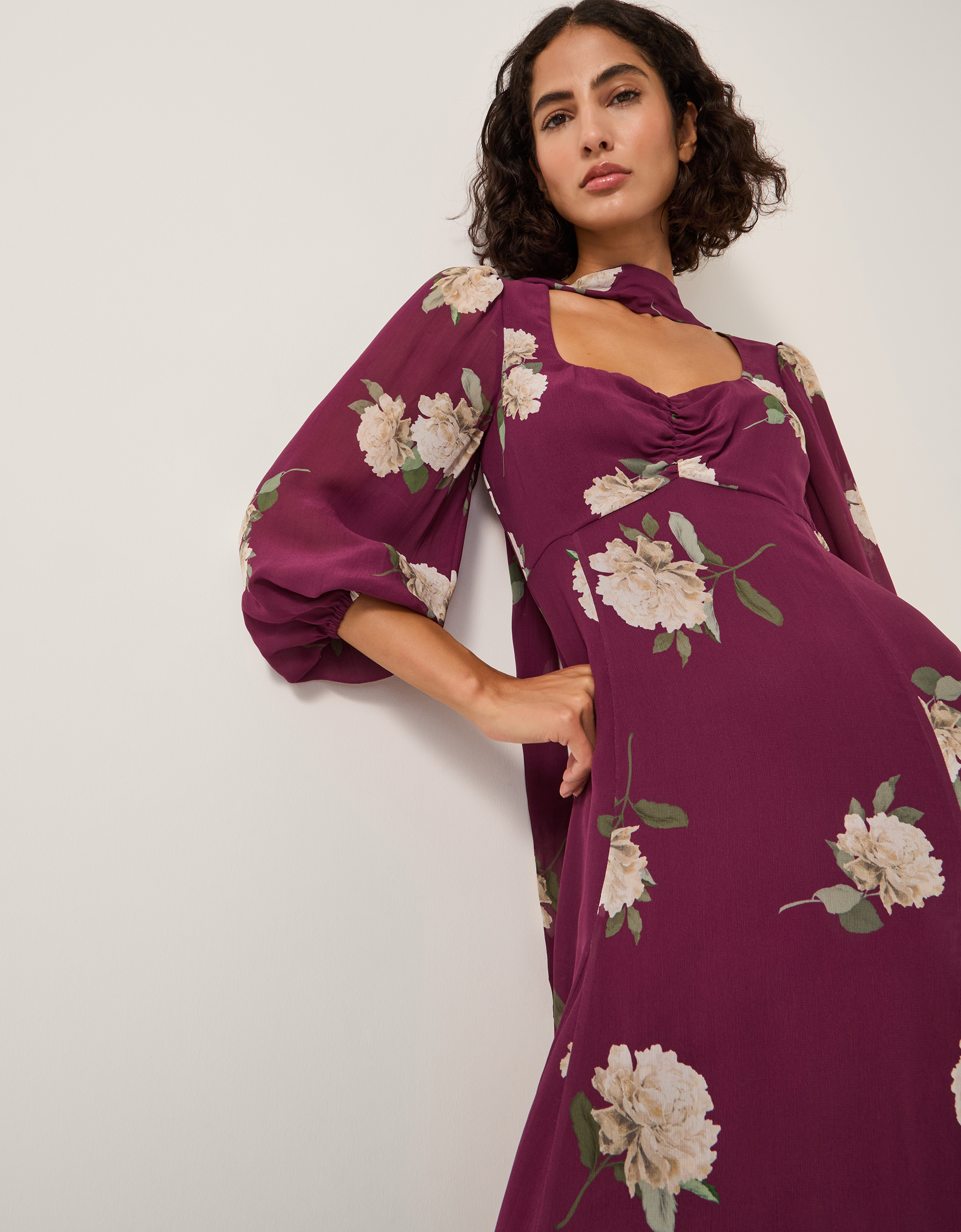 Monsoon Amber Floral Print Midi Dress & Scarf, view 4