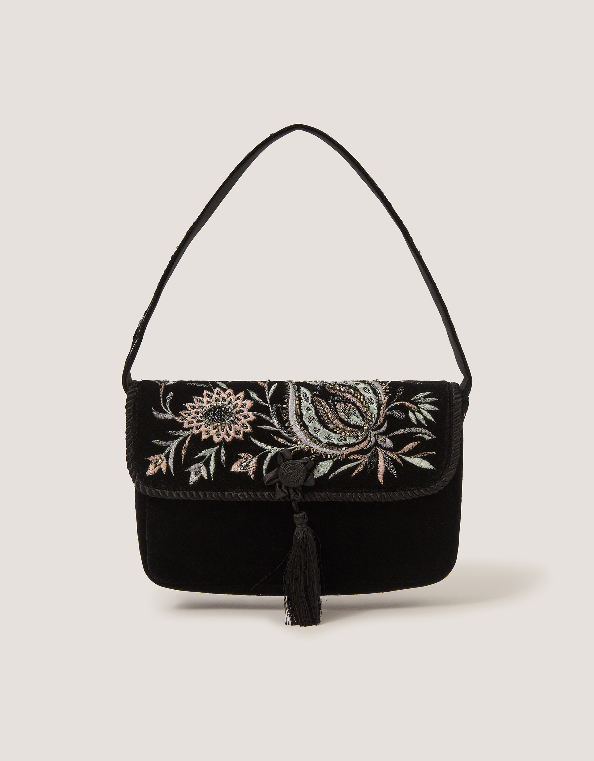 Monsoon Osha Embroidered Velvet Shoulder Bag