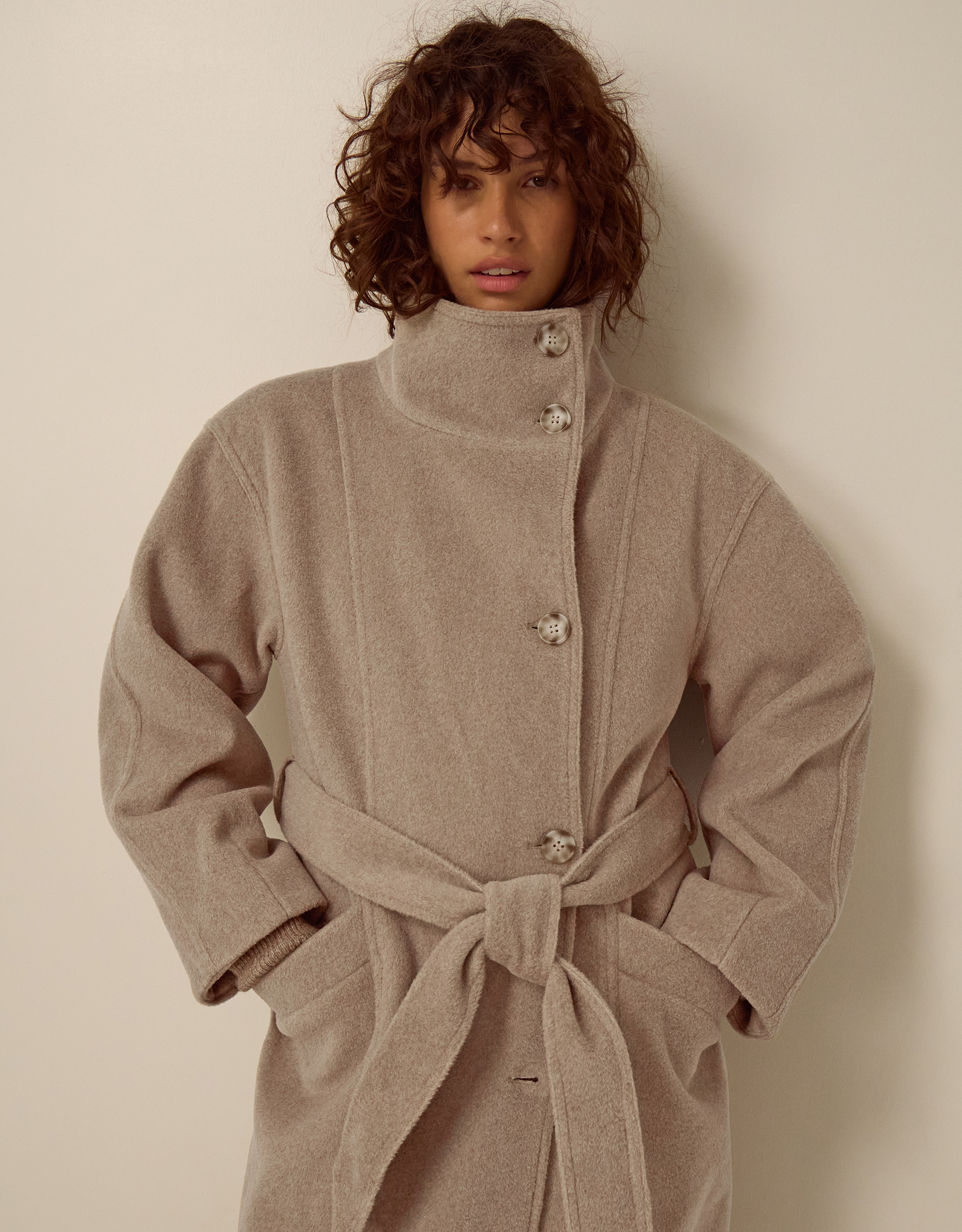 Monsoon Millie Funnel Neck Belted Coat in Mink