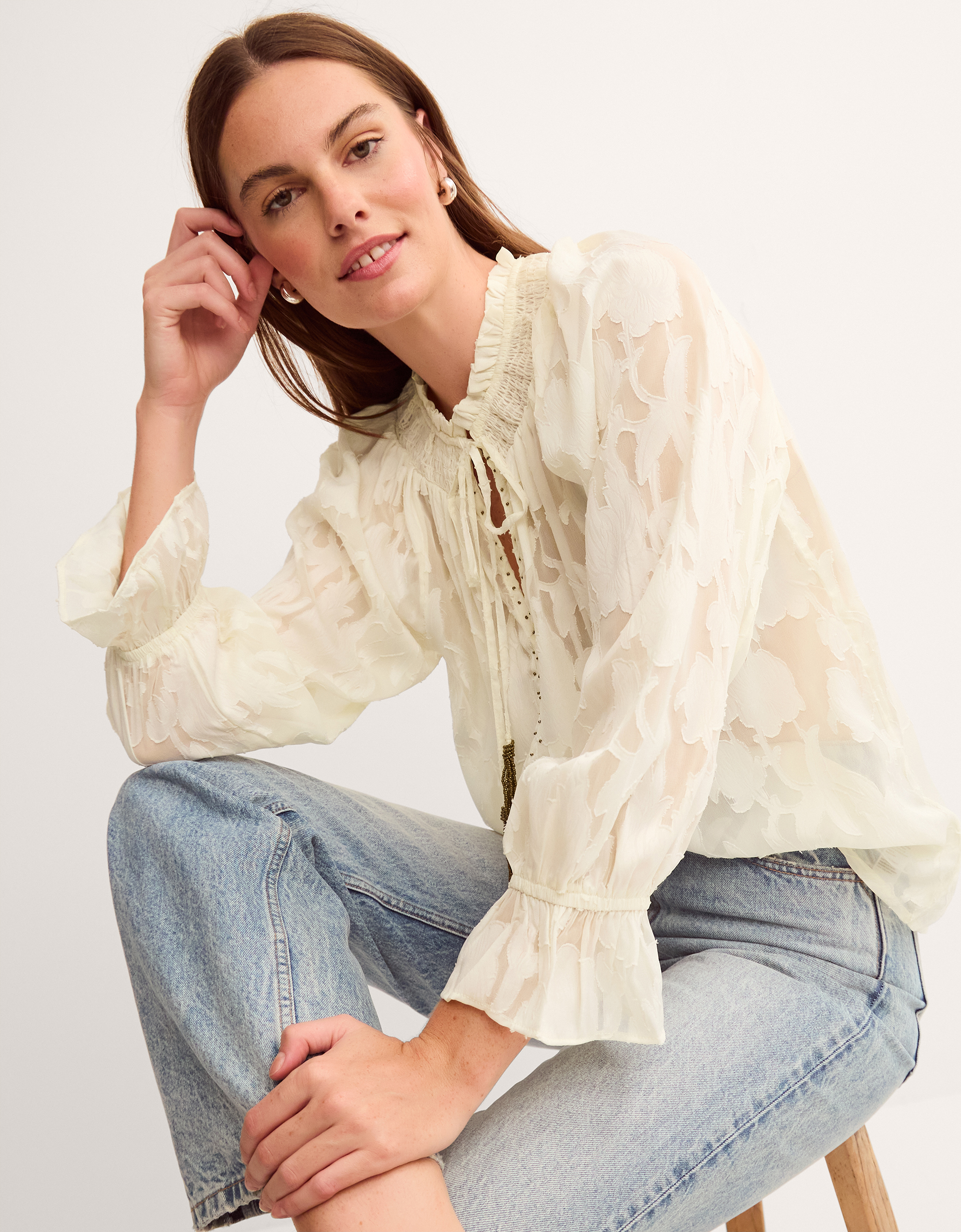 Monsoon Lyra Sheer Devoré Blouse in ivory
