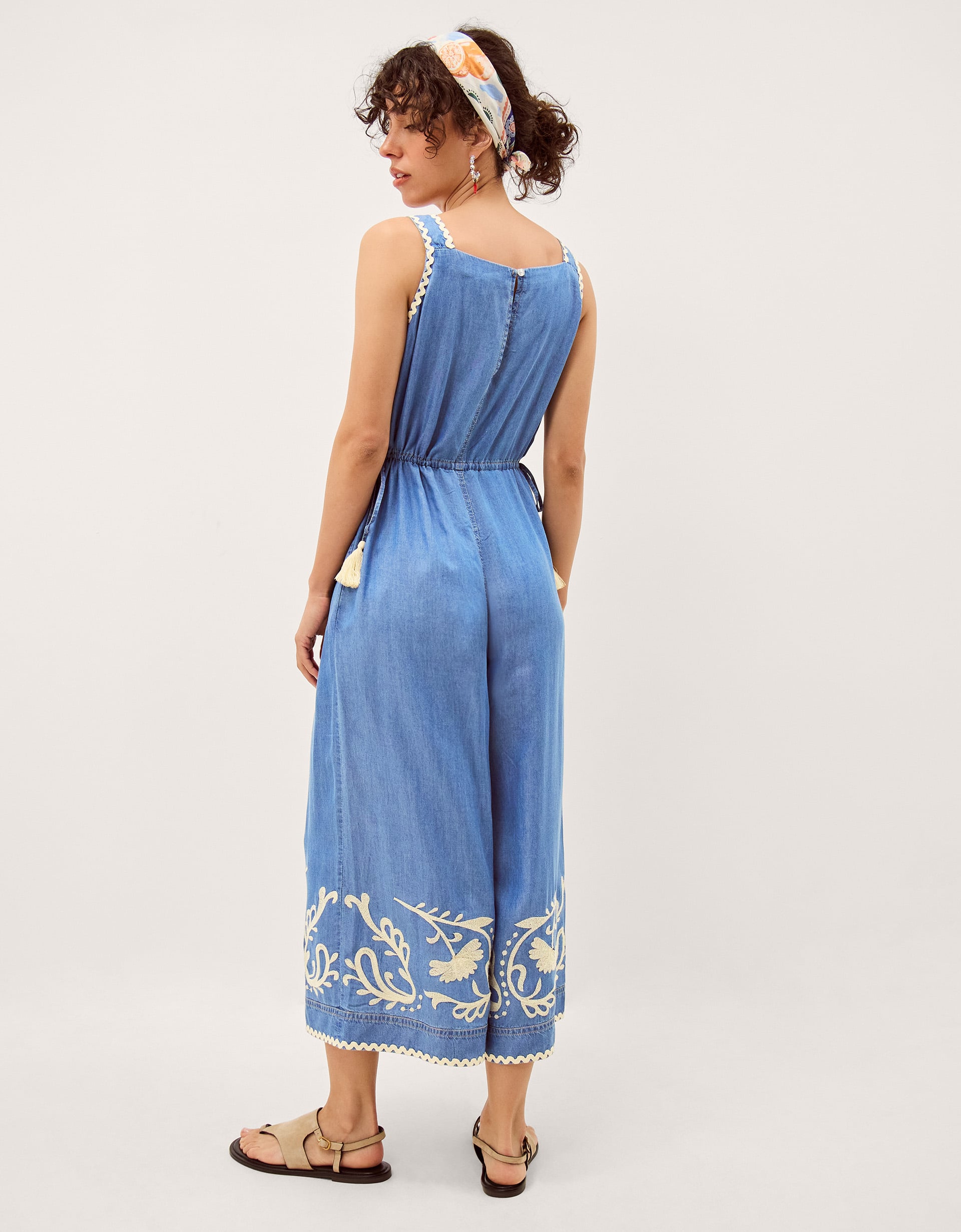 Monsoon Stella Embroidered Denim Culotte Jumpsuit, view 3