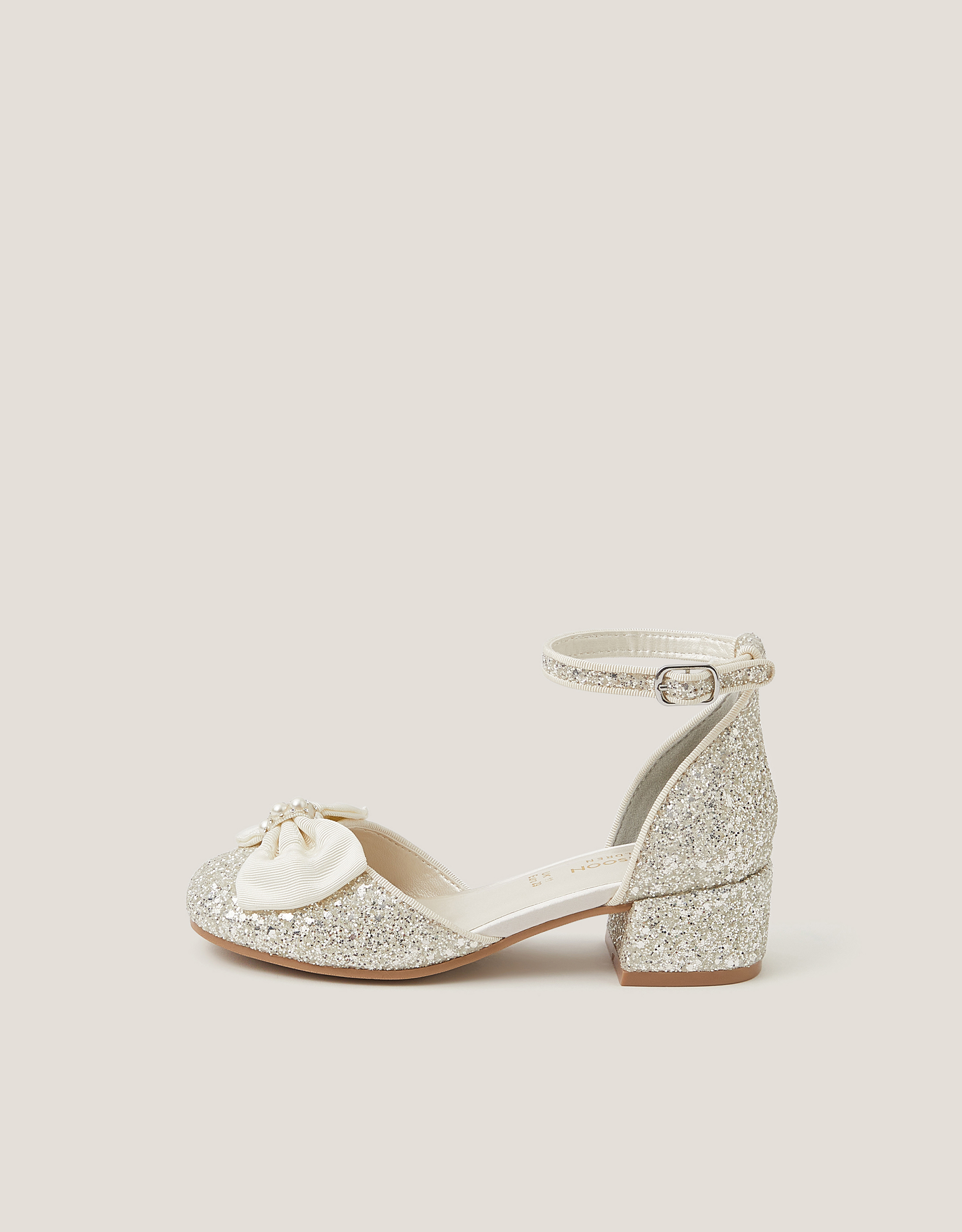 Monsoon Closed-Toe Bow Glitter Heels in Ivory, view 2