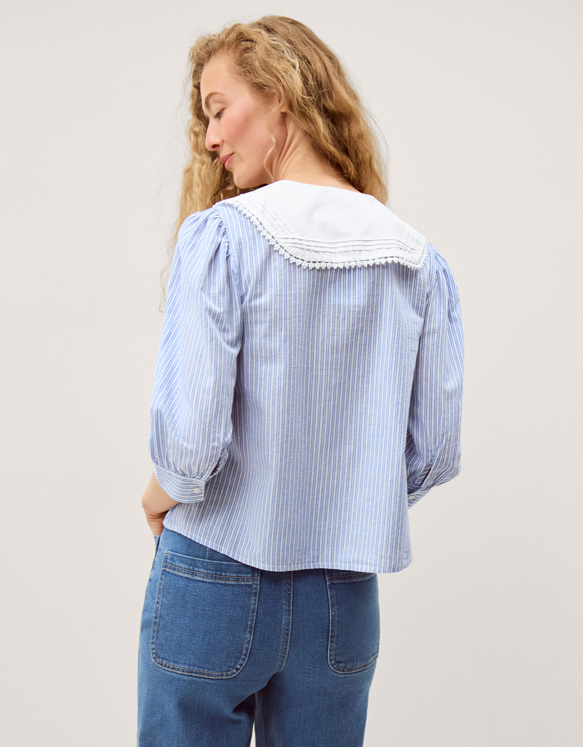 Monsoon Xenia Tie Front Stripe Blouse, view 3