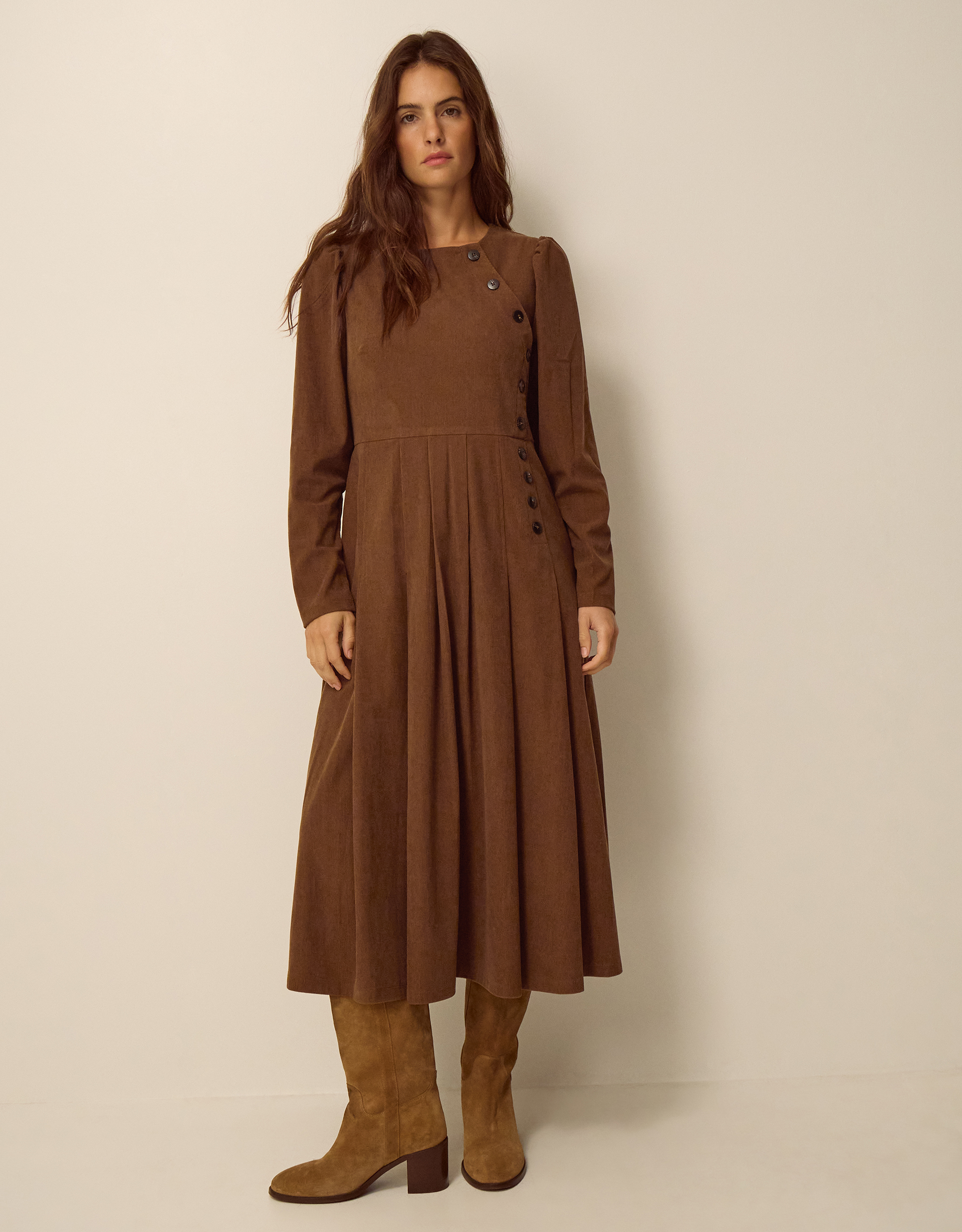Monsoon Silvia Button Stretch Corduroy Midi Dress