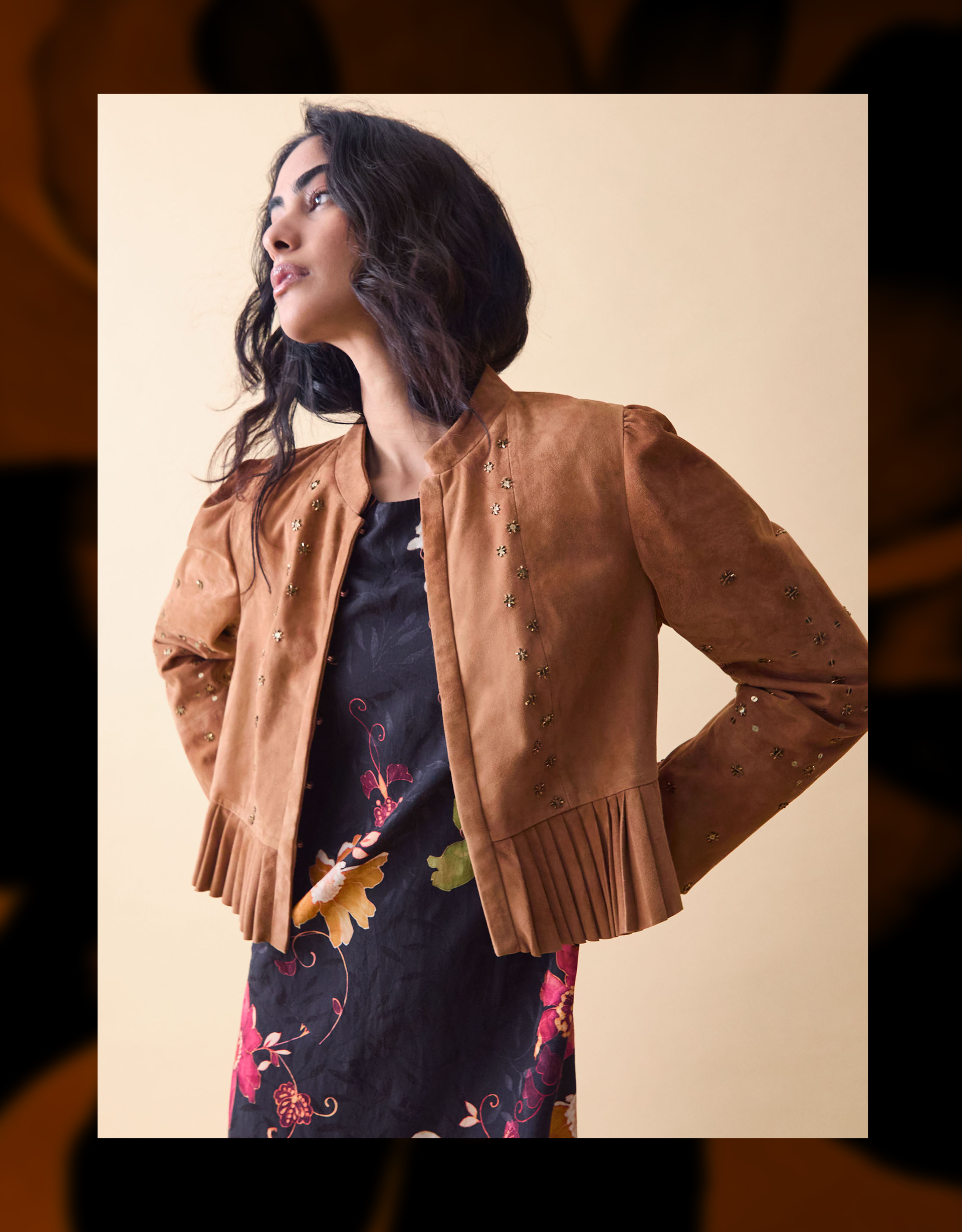 Monsoon Clemence Fleur Embellished Suede Jacket