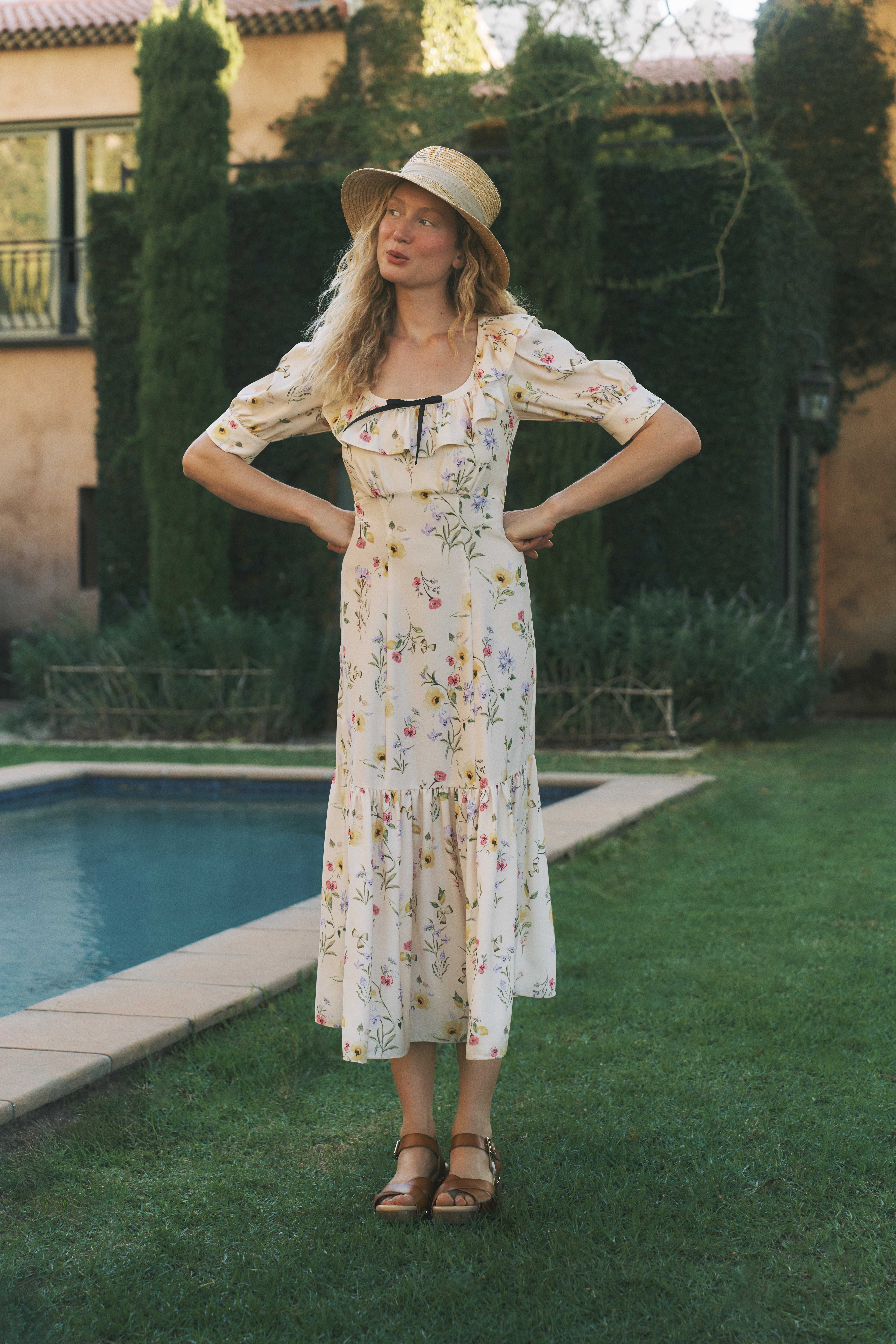 Monsoon Sienna Frill Neck Floral Midi Dress
