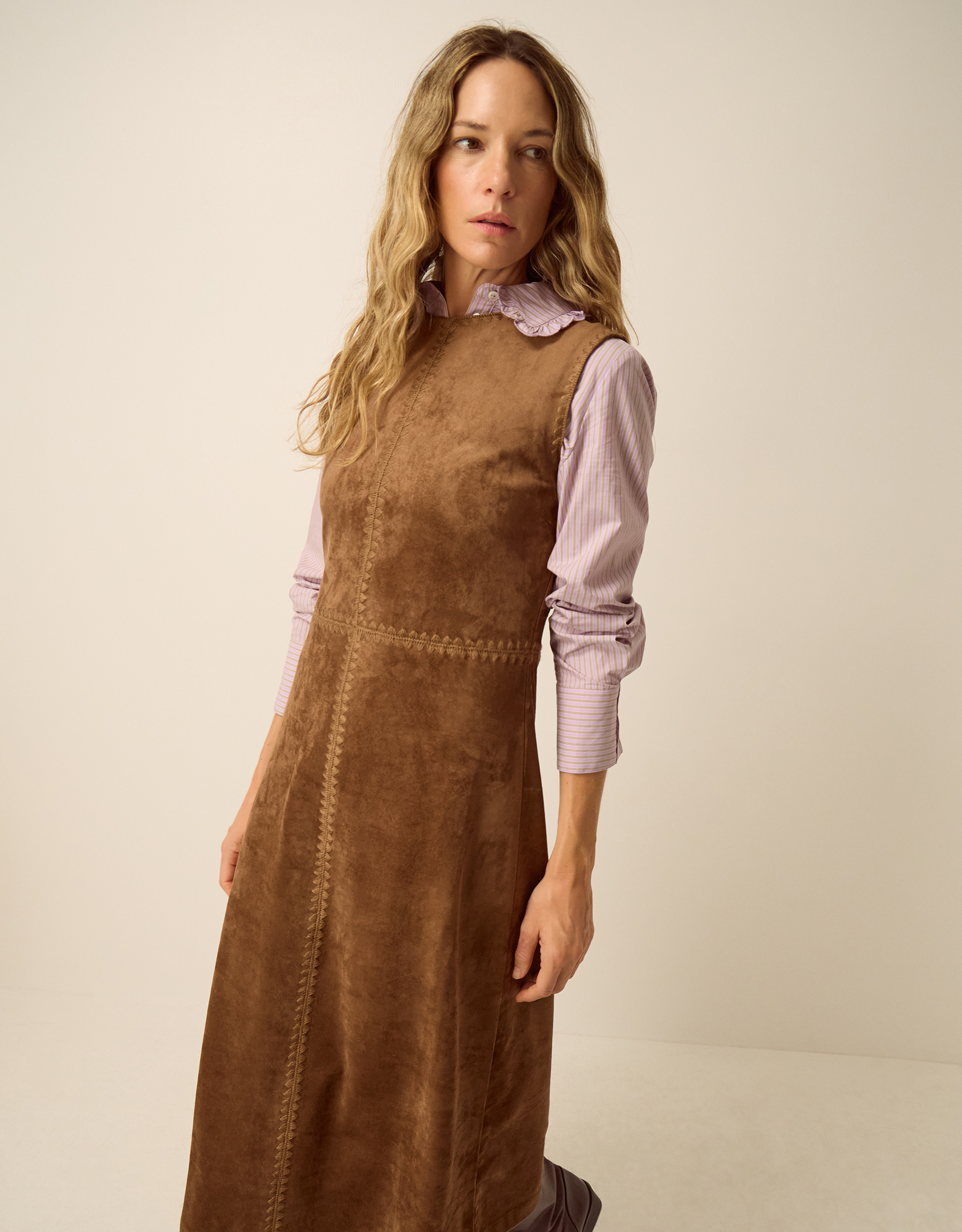 Monsoon Josie Sleeveless Faux Suede Midi Dress, view 4
