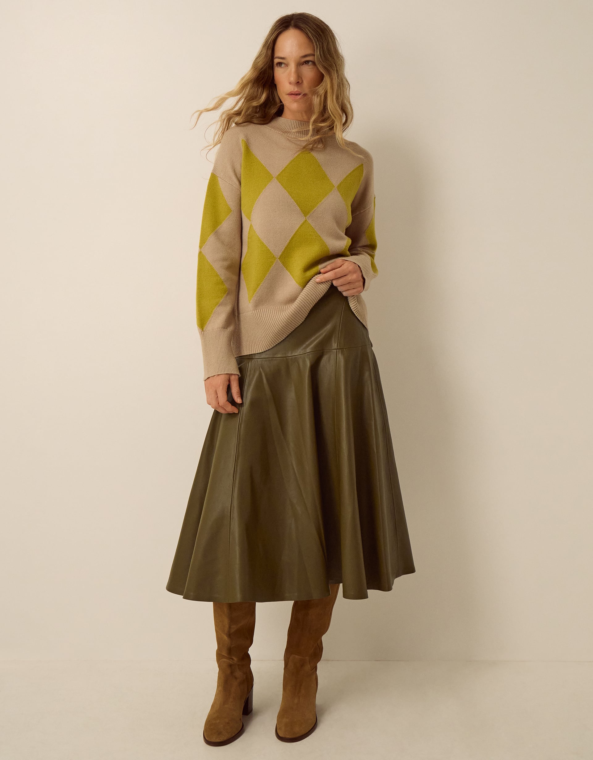 Monsoon Dianne Faux Leather Midi Skirt in Green